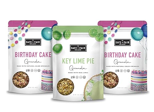 Miniatura 1 de Safe + Fair 3 Pack Granola Bundle - Gluten Free Birthday Cake Granola (12oz - 2pack)+Gluten-Free Key Lime Pie Granola (12oz - 1pack)