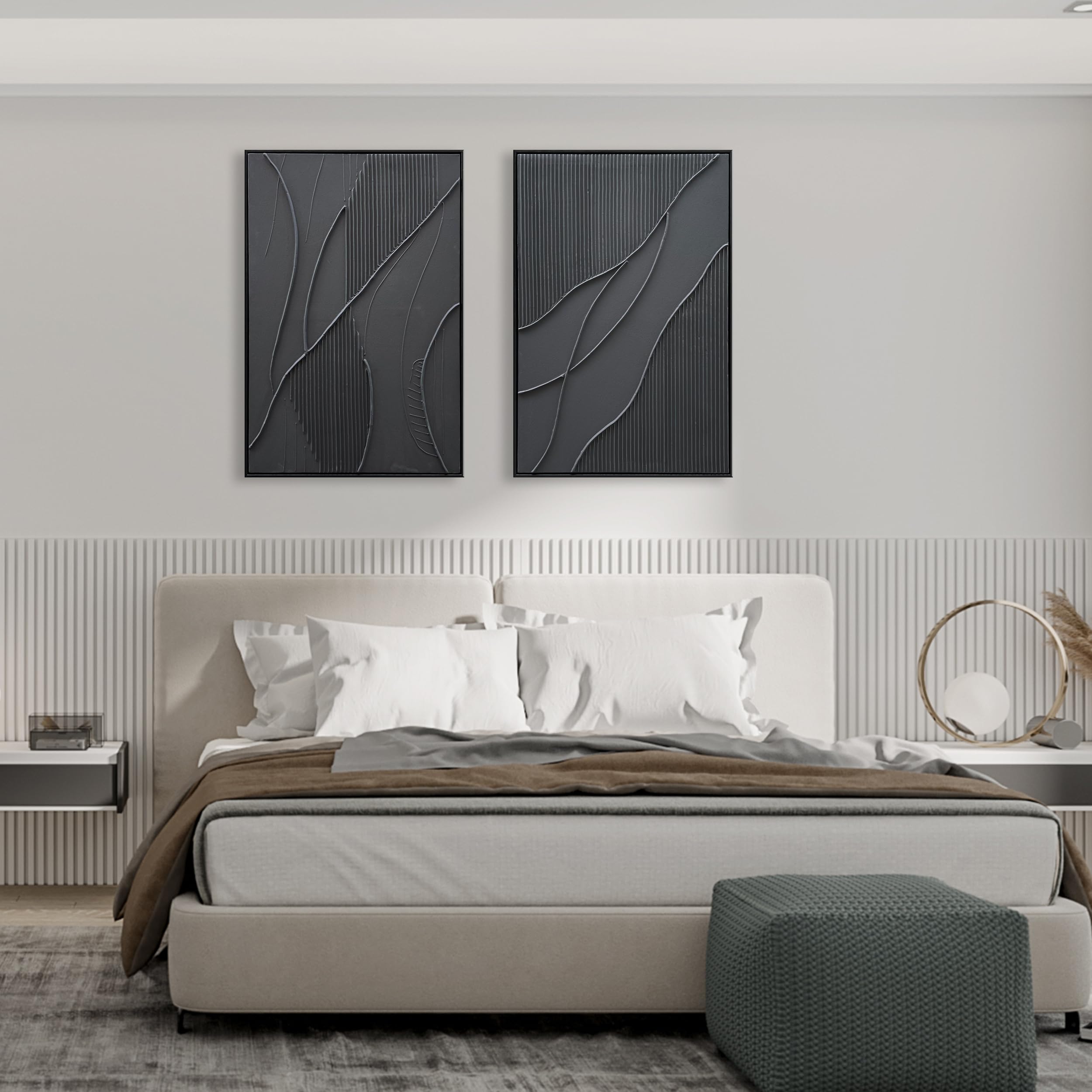 NANKAI Handgemaltes Ölgemälde – 100x70 Cm, Schwarz, Abstrakt, Mit Palettenmesser-Technik