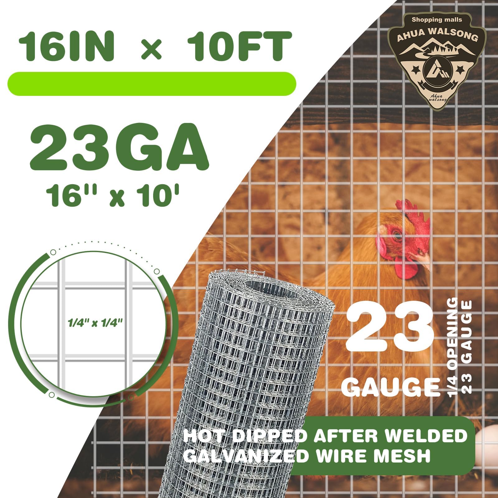 Hardware Cloth Rollo de malla de alambre galvanizado de 1/4 de 16 x 10 pulgadas (calibre 23) – Valla de alambre de pollo para bolígrafos, cocineros, vallas de conejo/serpiente, recintos de aves de