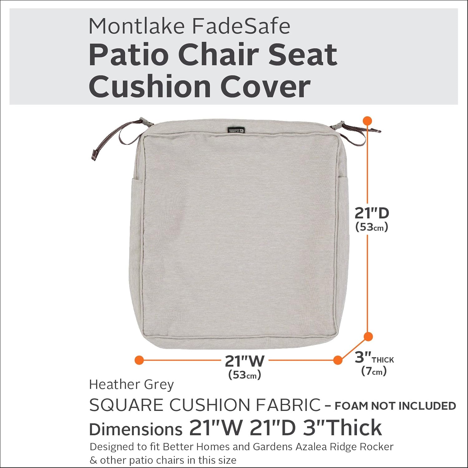 Heather Grey Square Outdoor Seat Cushion Cover