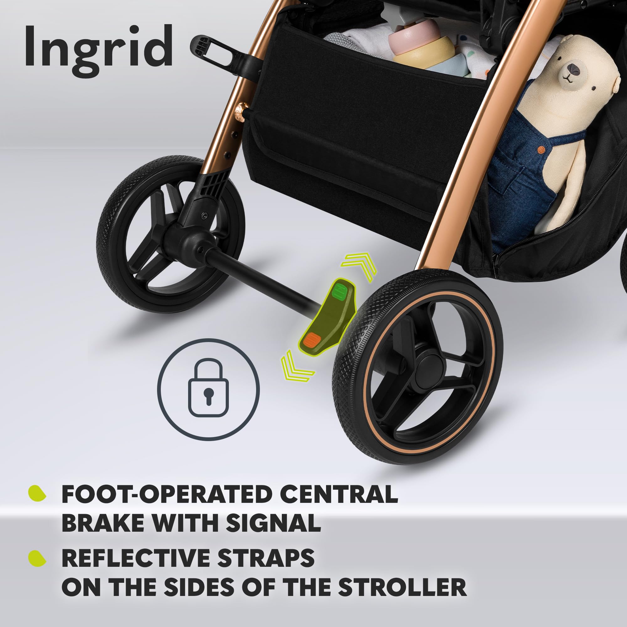 Lionelo Ingrid Poussette légère et compacte de 6 mois à 22 kg, poussette à pliage automatique avec siège inclinable, suspension complète, roues EVA pivotantes à 360°, auvent XXL, poussette de voyage