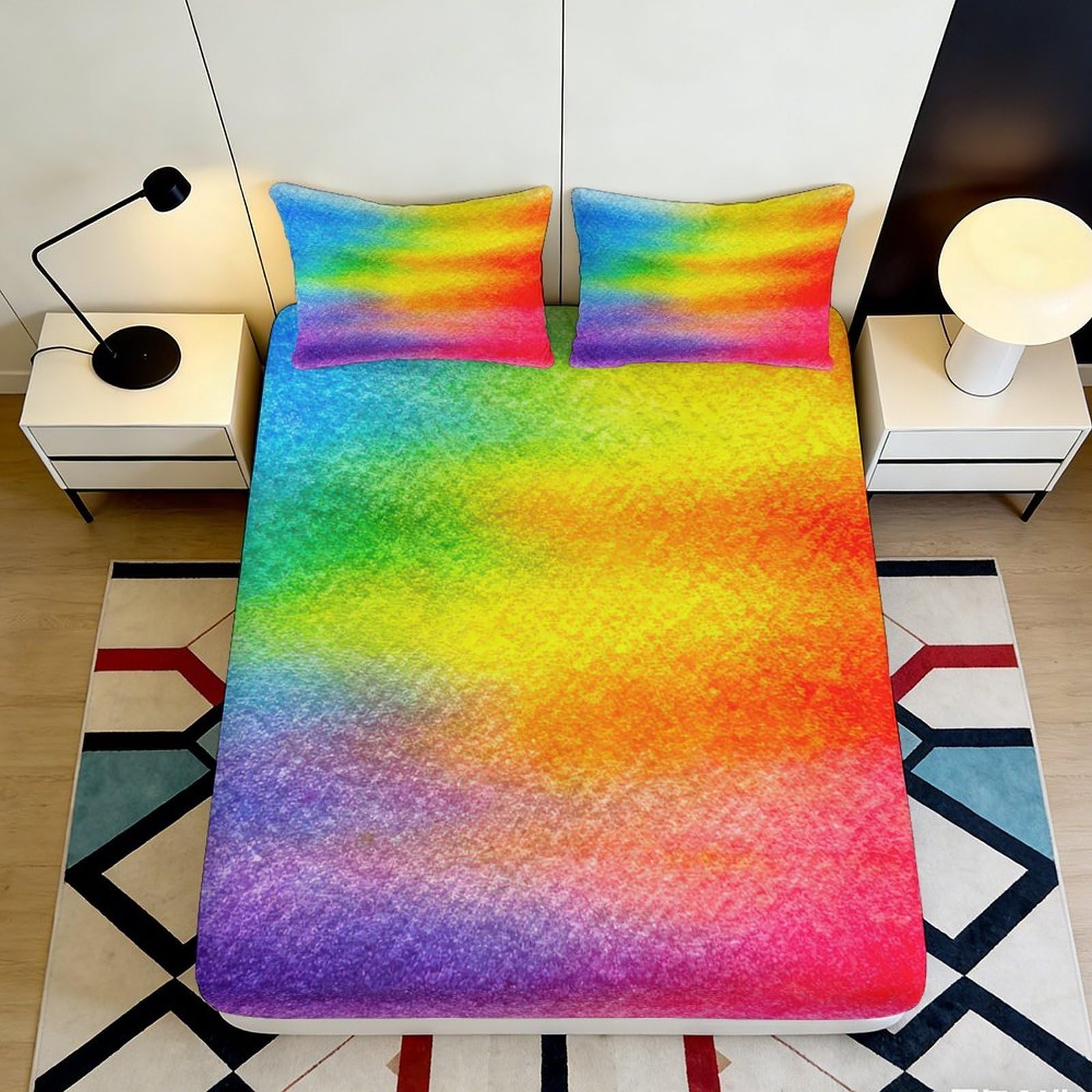 3D Printed Rainbow Gradient Fitted Sheet Microfiber Soft Color Burst Mattress Cover Bedroom Decor Easy Care 90x200x25cm