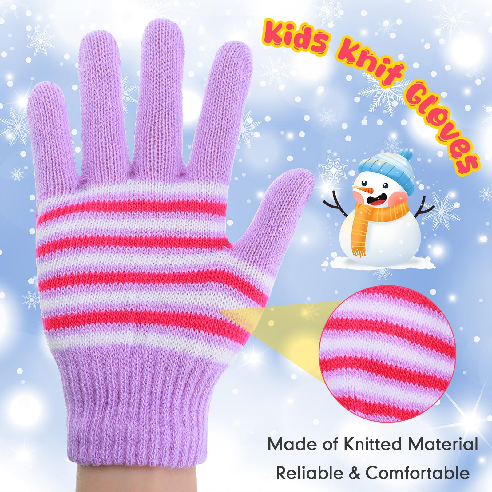 Handepo 50 pares de guantes de invierno para niños y niñas, elásticos, de punto, para niños y niñas