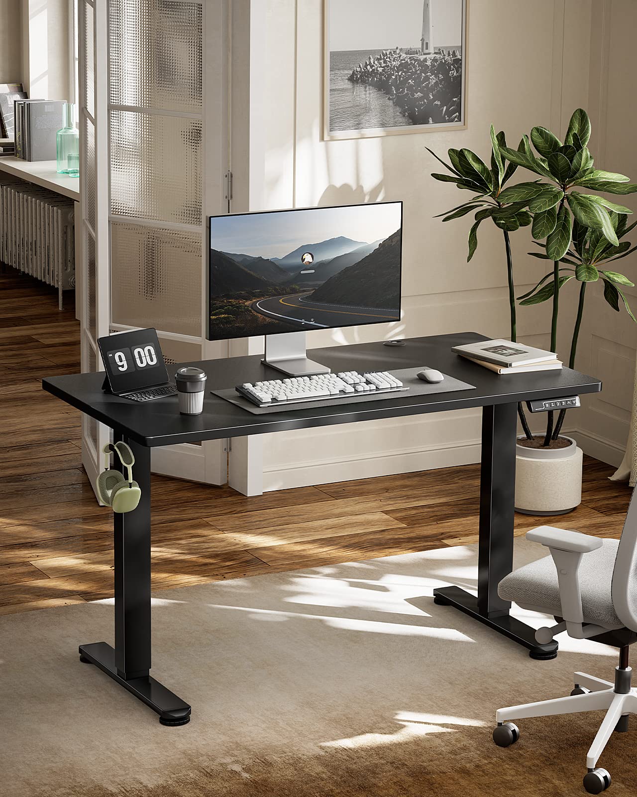 ロングデスク 63 Inches L Shaped Convertible Computer Desk Brown | Sikaic