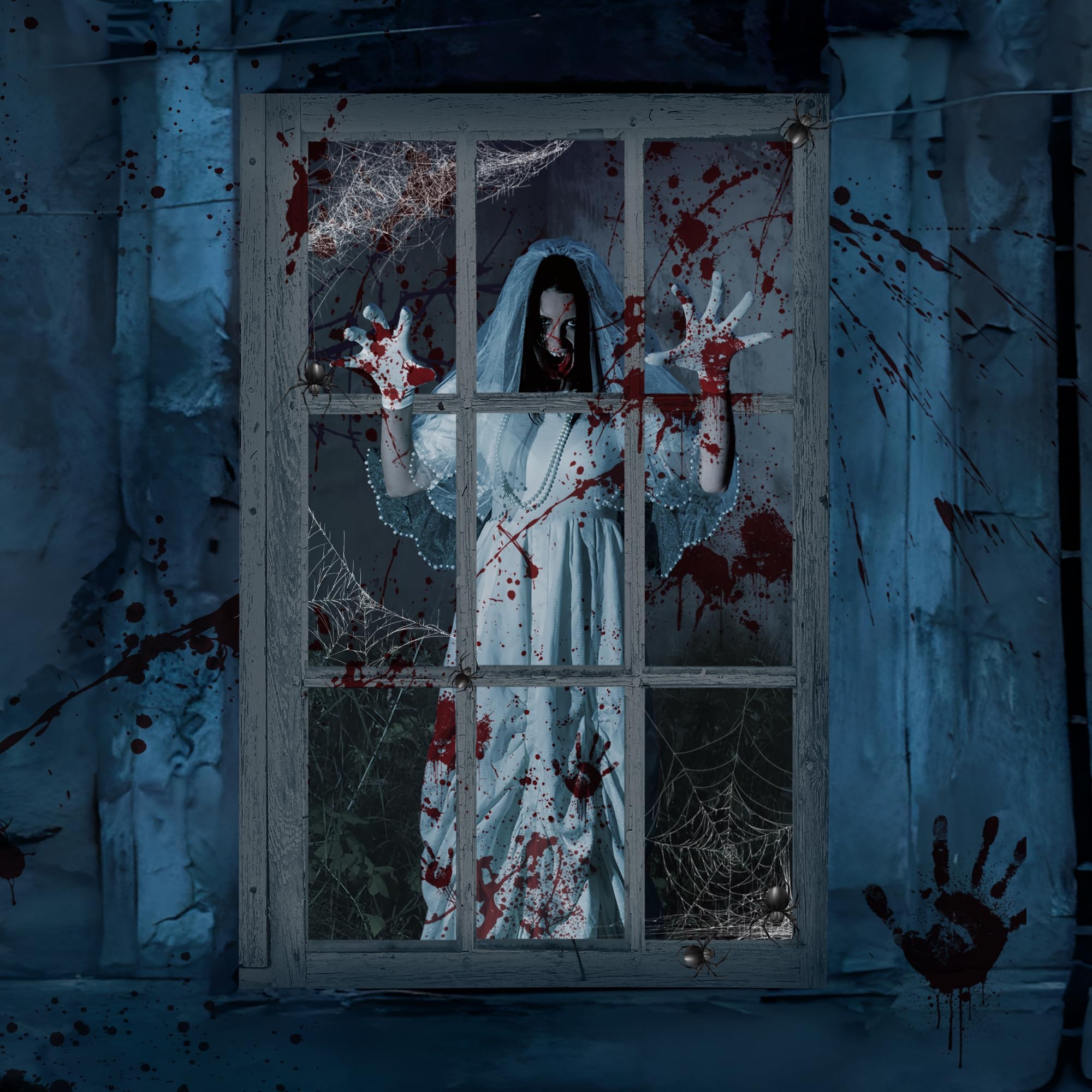 SGZIOO 2 Stück Halloween Deko Fenster, Halloween Fensterbilder 120 * 80cm, Geister Halloween Fensterdeko, Gruselig Mädchen Und Junge Geister, Outdoor, Innen, Garten Deko, Garten Vorhang, Geisterpaar