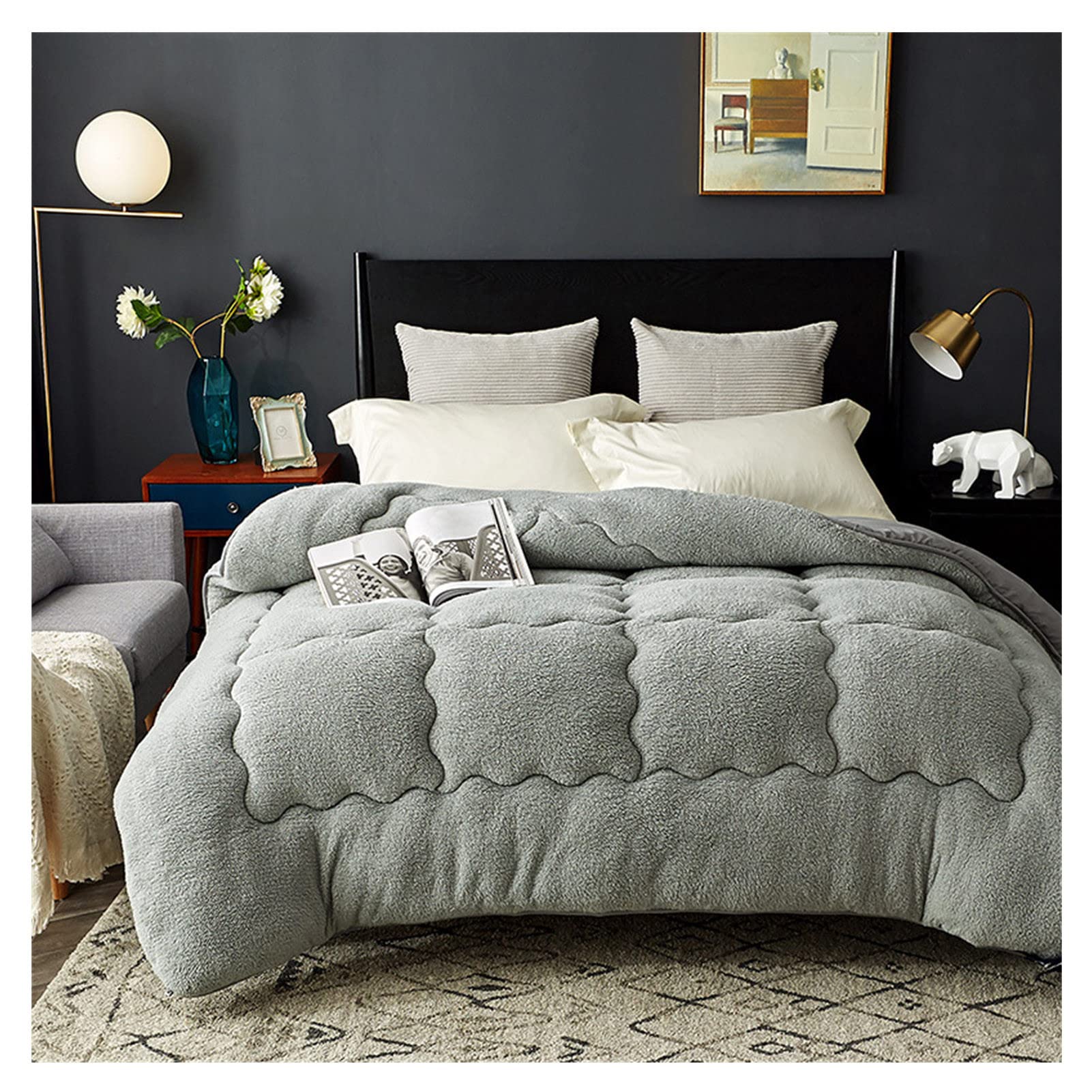 Dzyp Grey Thicken Cashmere Quilt, Lamb Velvet Down Duvet, Autumn Winter Super Soft Luxury Fluffy Warm Hypoallergenic Comforter (,150X200cm(2.5Kg))