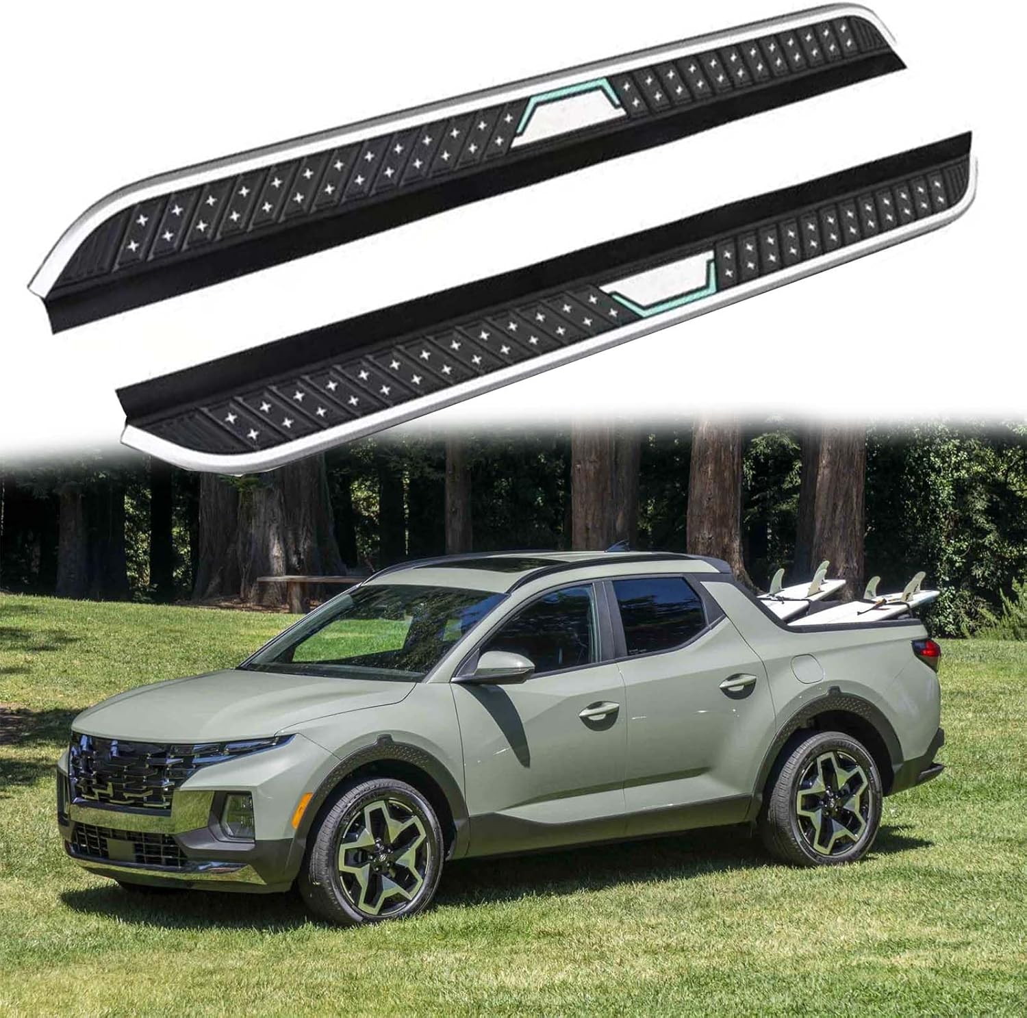 2Pcs Aluminum Nerf Bars Side Steps Running Boards Fit for Hyundai Santa Cruz 2022 2023 2024 2025 (with Brackets) (Style-34)