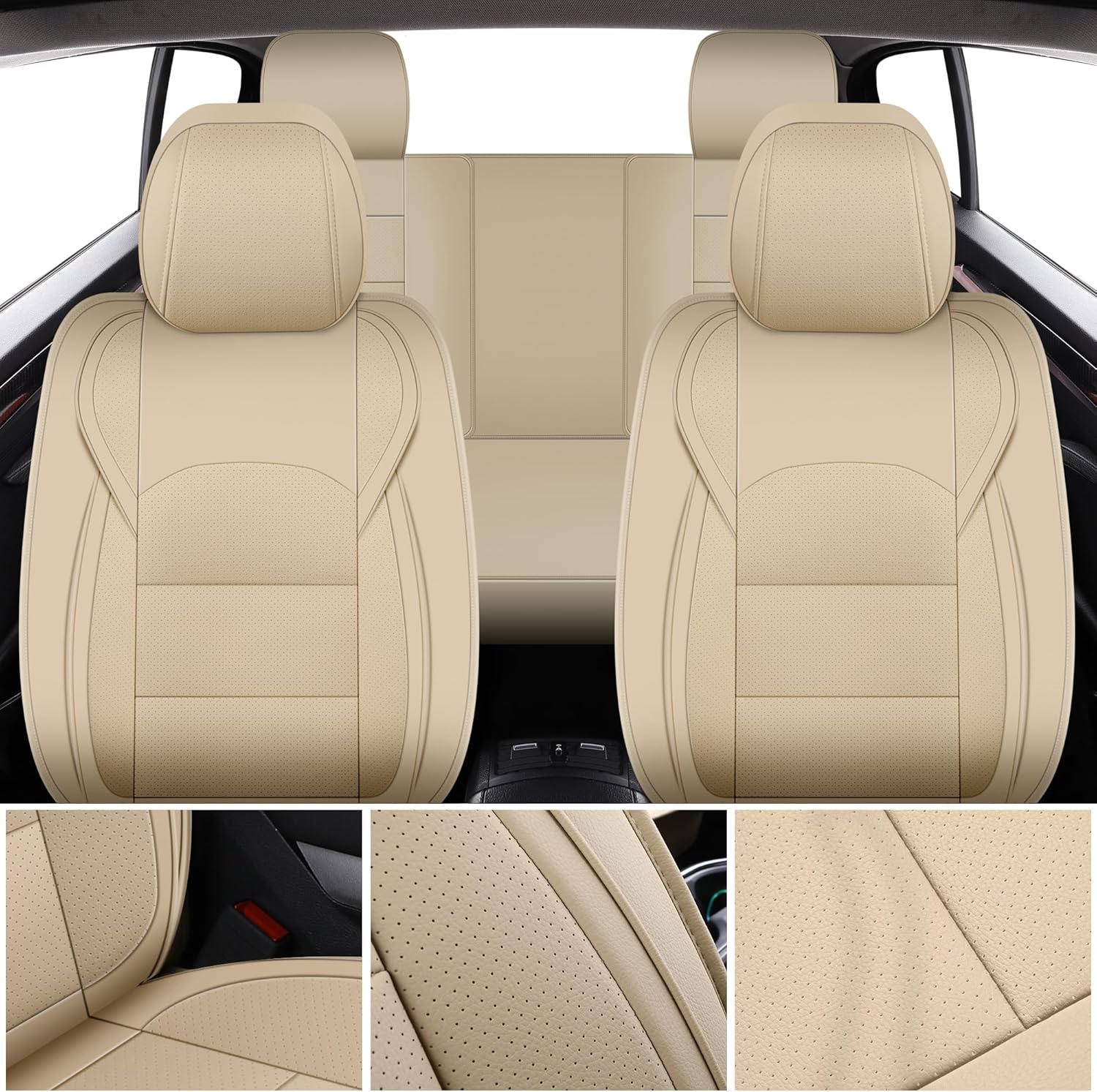 GXT Custom Fit Chevrolet Silverado Seat Covers, Front & Rear Waterproof Leather Car Seat Covers, Seat Cushion Protector Fit for Chevrolet Silverado 2007-2013, 2019-2023 (Beige)