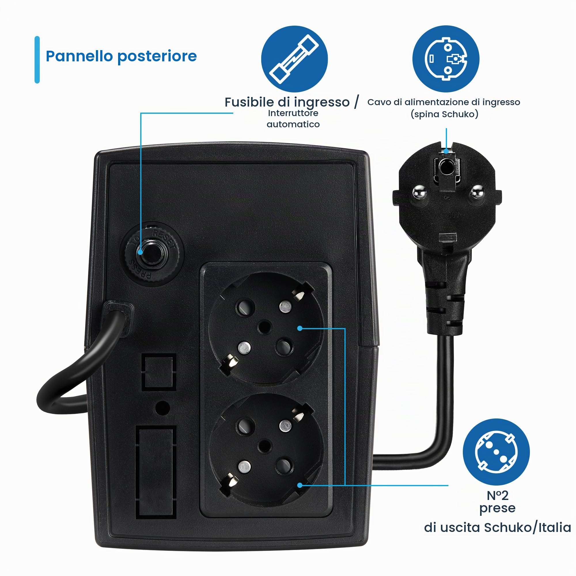 Ewent UPS Gruppo di continuità, Potenza 780VA (390W) 250V, Protezione da Sovratensioni,Sbalzi Corrente e Blackout, Autonomia 10 min, 2 prese Schuko EU, AVR Line Interactive per PC, Modem, Console