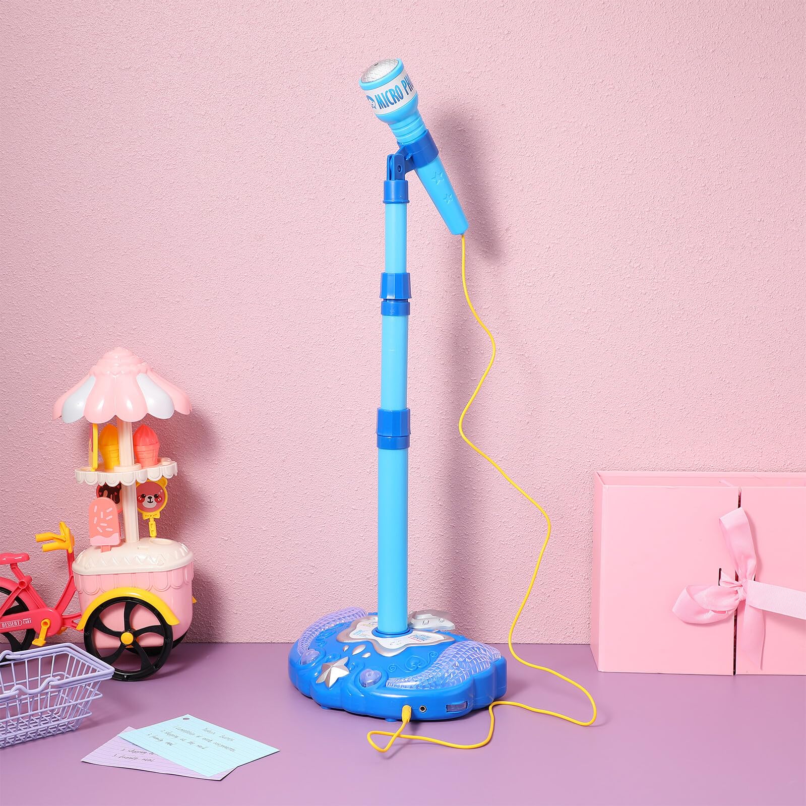 Microfono Giocattolo per Bambini Blu, Giocattolo Educativo Karaoke | Plastica Componenti Elettronici, per Ragazzo e Ragazza, Dimensioni 84, 00x22, 00x5, 00cm