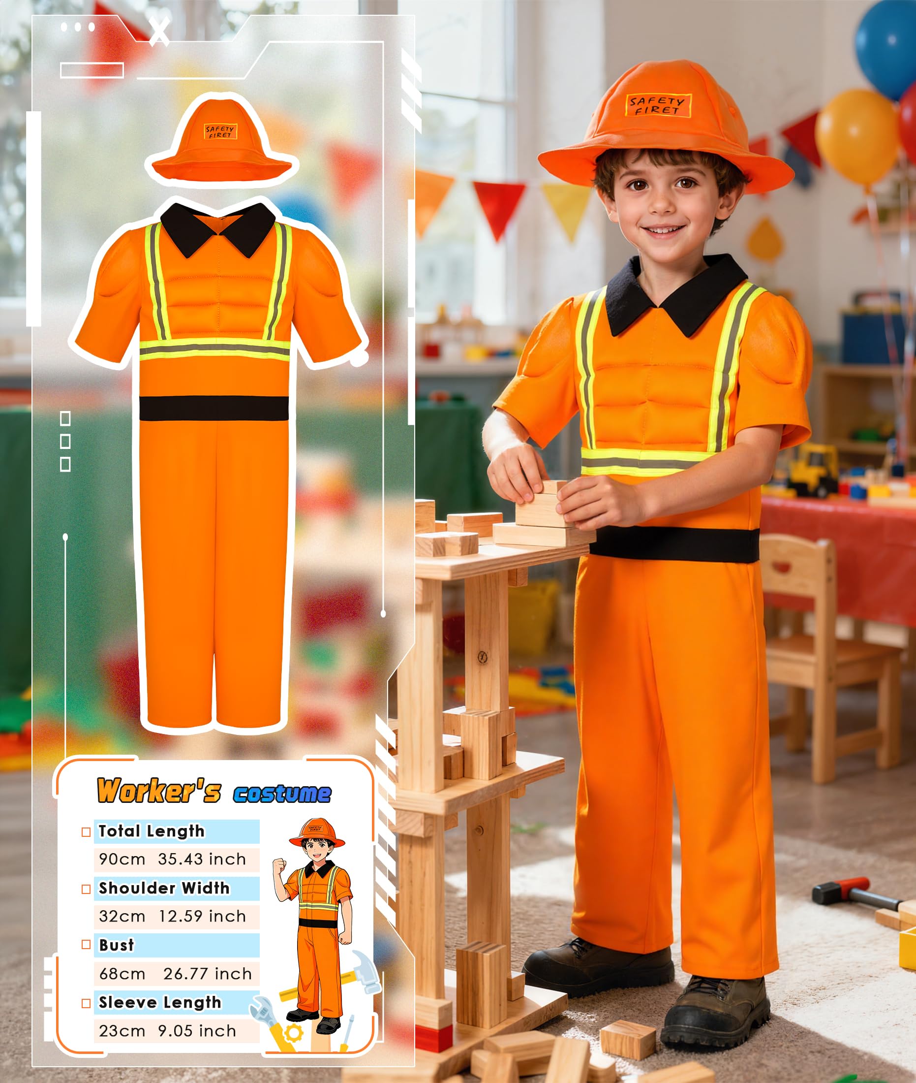 Boys Muscle Chest Dress up Costumes Trunk with Superhero, Construction Worker, Military Costume, Kids Pretend Role Play Costumes Set, Boys Dress up Clothes for Kids Ages 3 4 5 6 7