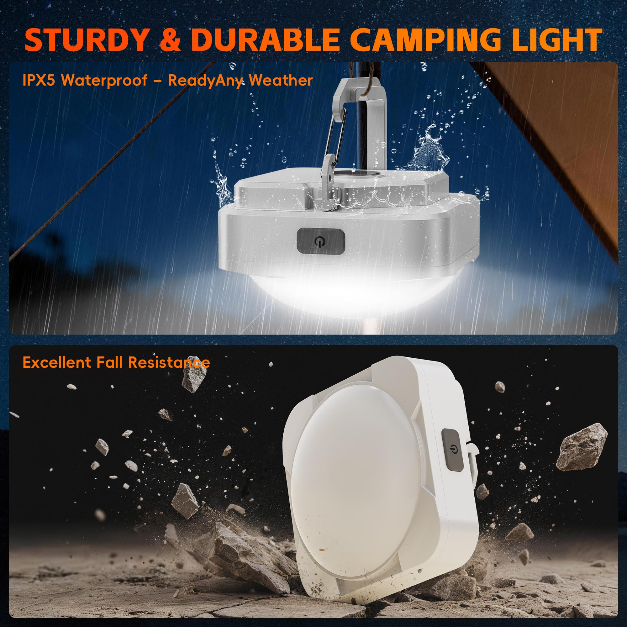 Linterna LED recargable para acampar: 2000 mAh, luz de tienda de campaña con imán, linterna impermeable esencial para camping, senderismo, corte de energía, emergencia, supervivencia, mochilero