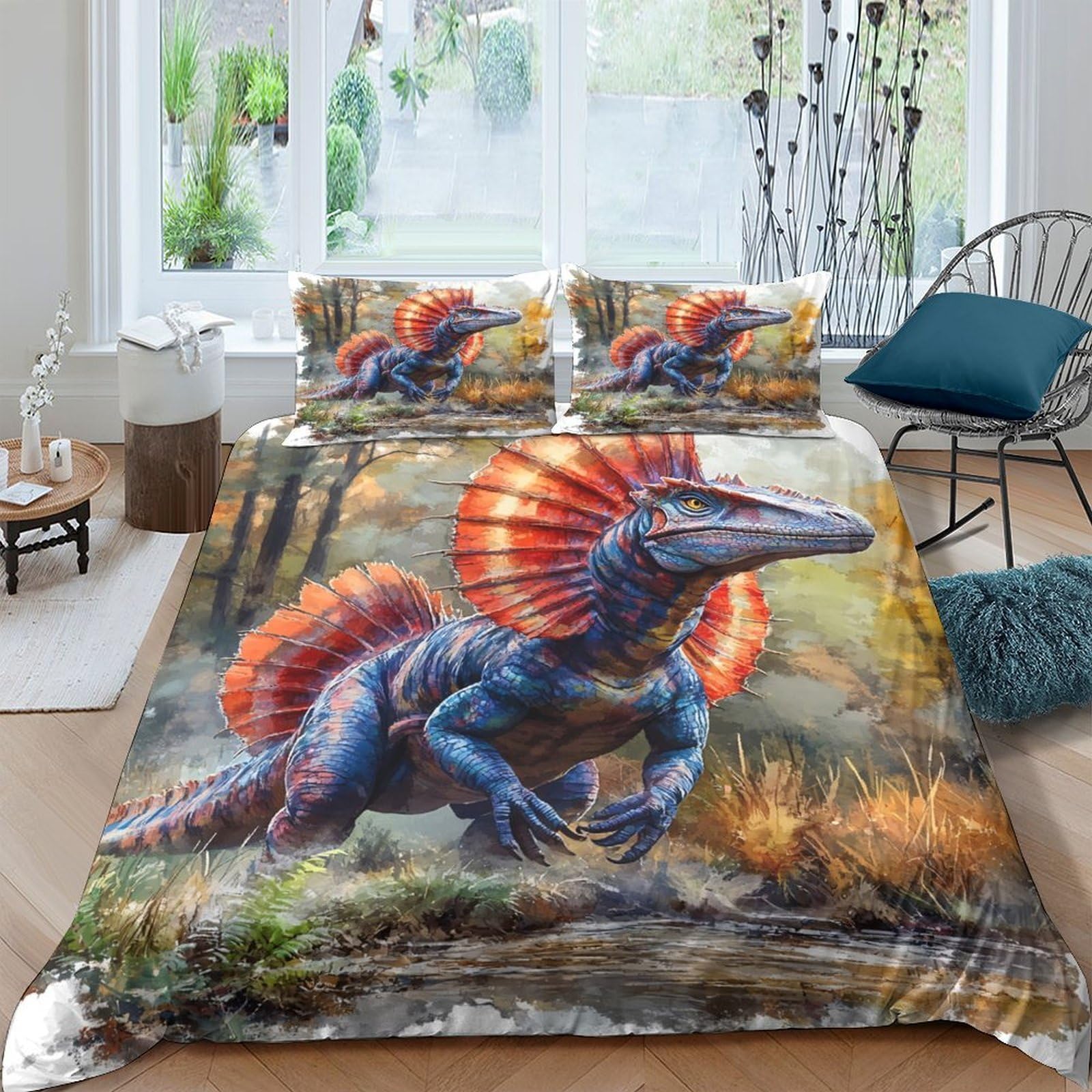 Ctjqhvkz Style-3 3D Printed Dinosaur Forest Fitted Sheet Microfiber Soft Non Slip Bed Cover For Bedroom Guestroom Decor Easy Care Single（135X200cm）