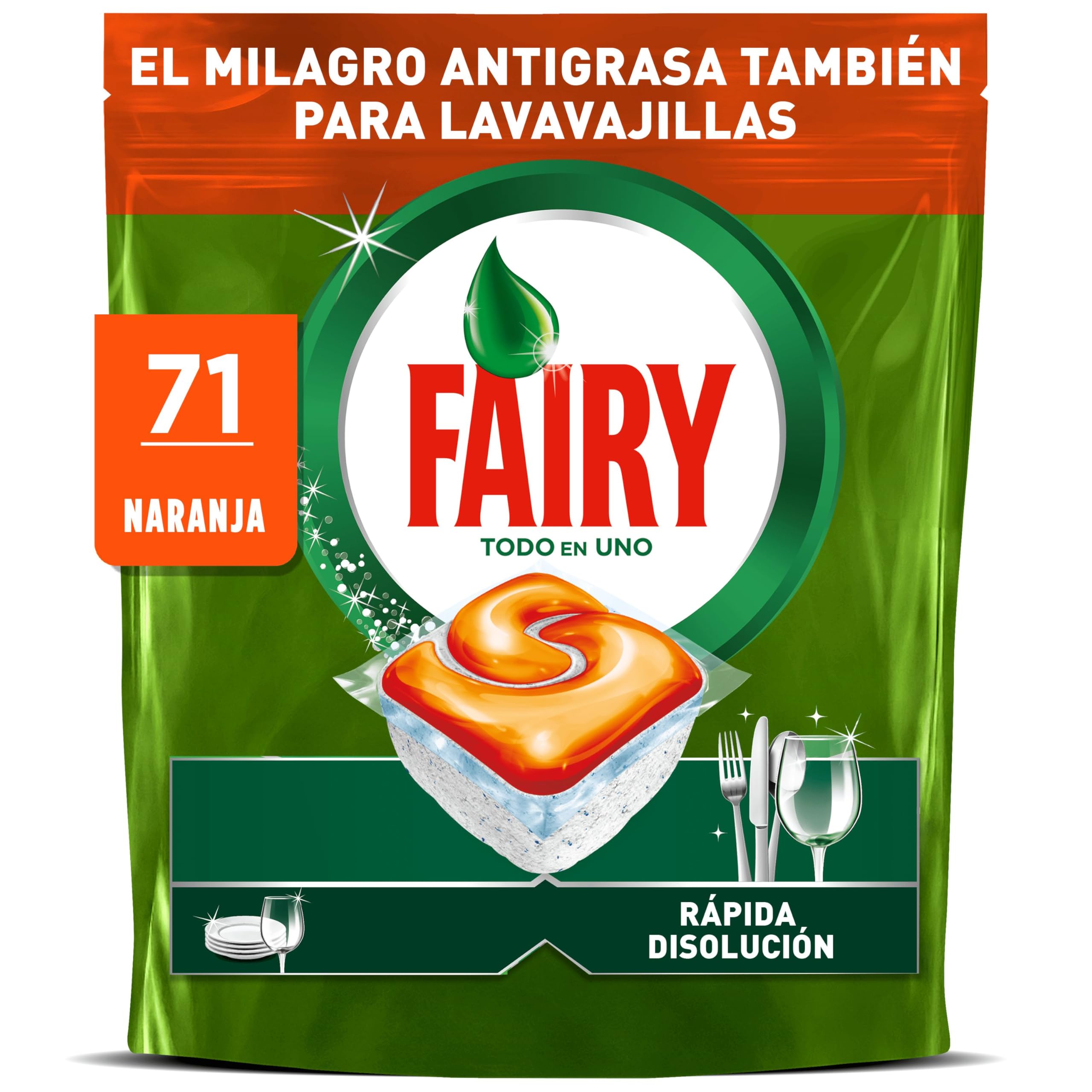 Fairy Original Todo En Uno Naranja Cápsulas De Lavavajillas, 71 Cápsulas, Efectivas Incluso En La Grasa Reseca