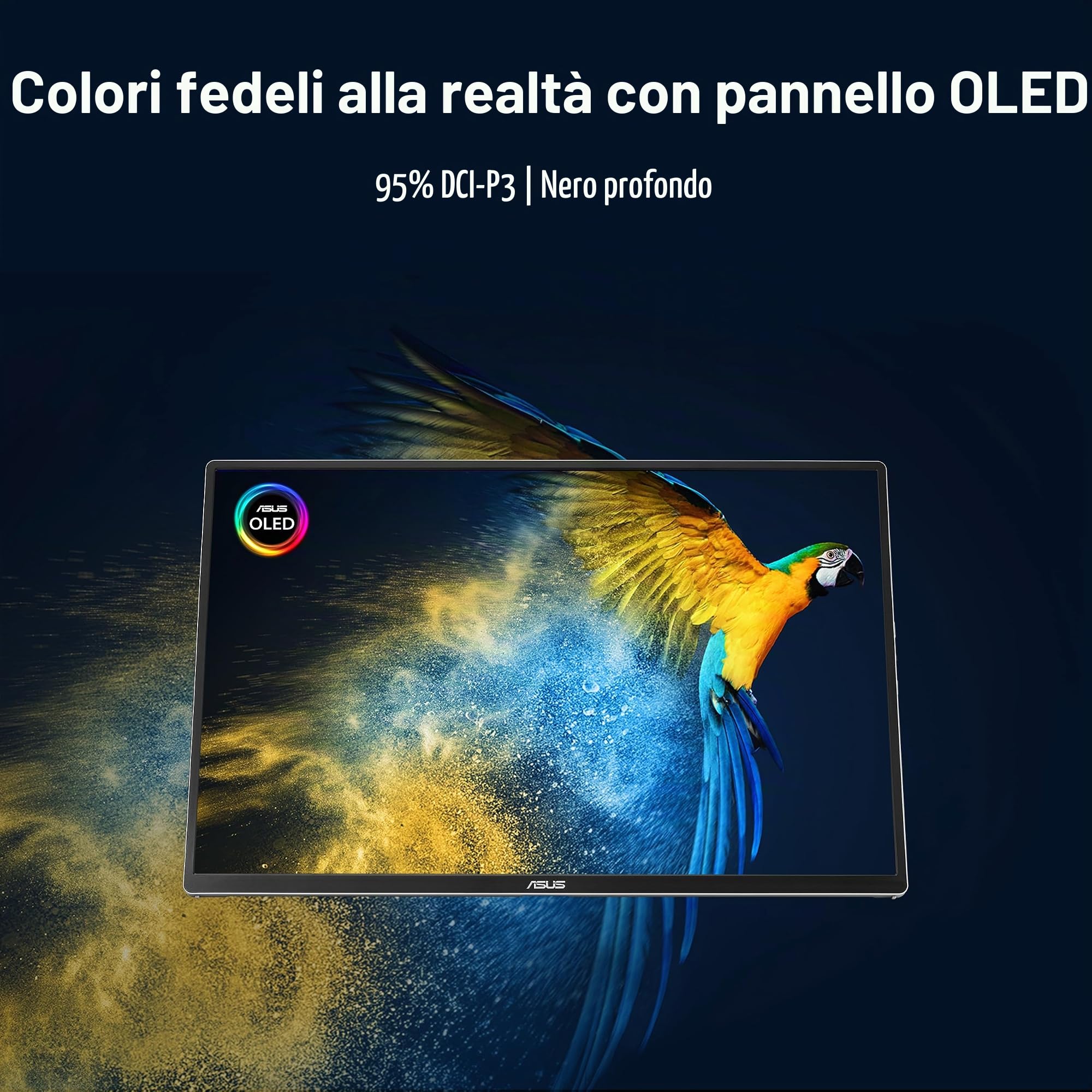 ASUS ZENSCREEN OLED MQ16FC, Monitor Portatile da 15, 6" WUXGA OLED, Nero | (1920 x 1200), 1ms (GTG), 60Hz, Auto Rotazione, Treppiede, USB-C, Mini-HDMI, Power Pass, Flicker Free, Low Blue Light