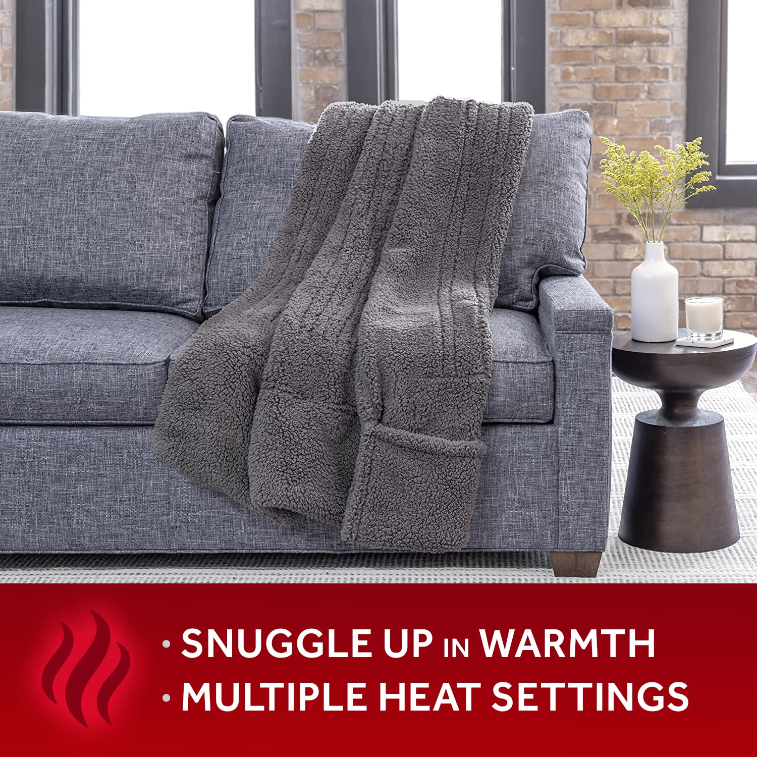 Sunbeam Royal Sherpa Dove Grey Heated Personal Throw / Blanket, Warming  Foot Pocket, Cozy-Warm, Adjustable Heat Settings - Buy Online - 83138779