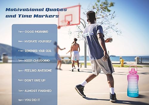 Miniatura 6 de GOSWAG - Botella de agua motivacional de 128 onzas con marcador de tiempo y popote sin BPA grande a prueba de fugas para adecuación física gimnasio