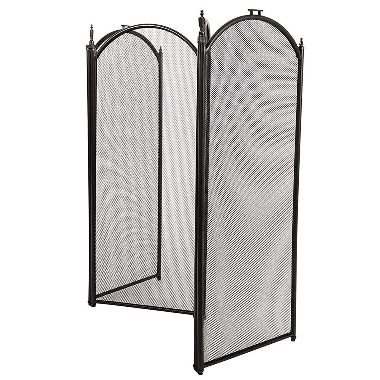 Kaminschutzgitter, 120 x 80 cm, Faltbar, 4-teilig, Funkenschutz, Metall, Schwarz, für Wohnzimmer, Sicherheit für Kinder und Haustiere
