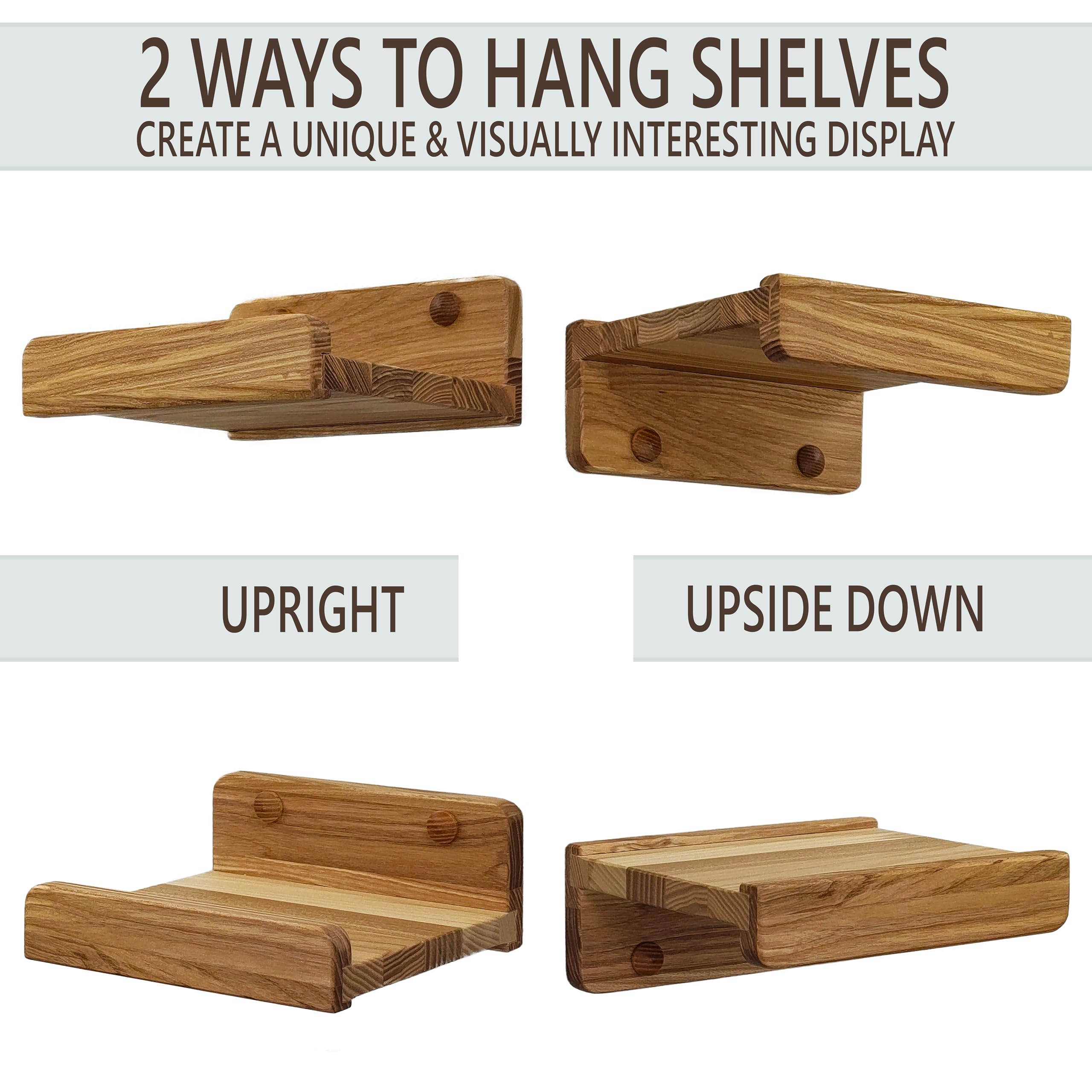 Wood Wedge Small Shelf for Wall 13cm Set 4, Photo & Picture Ledge, Wall Storage Shelves with Lip, Kids Book shelf - Image 3
