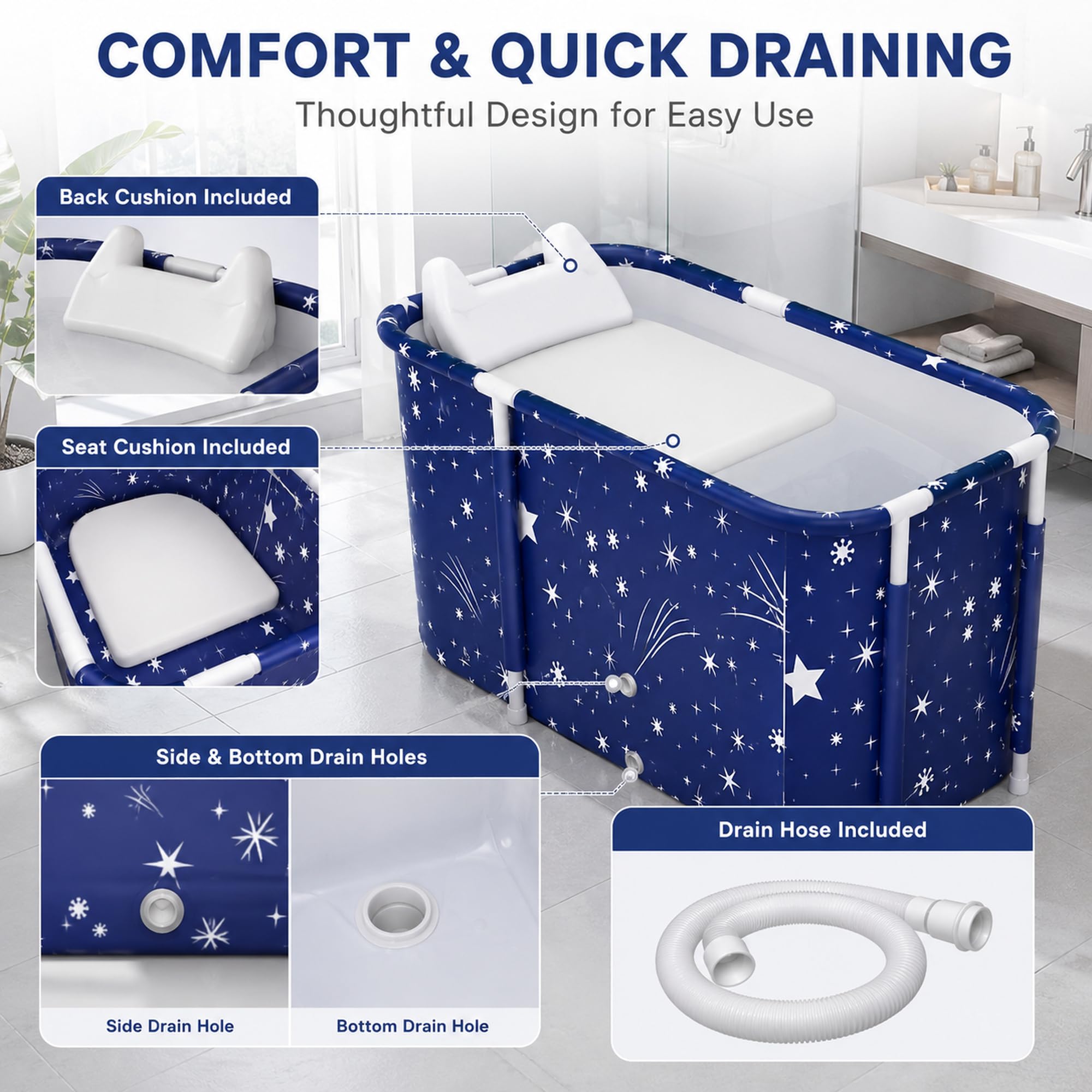 Faltbare Badewanne für Erwachsene 140x60x50cm