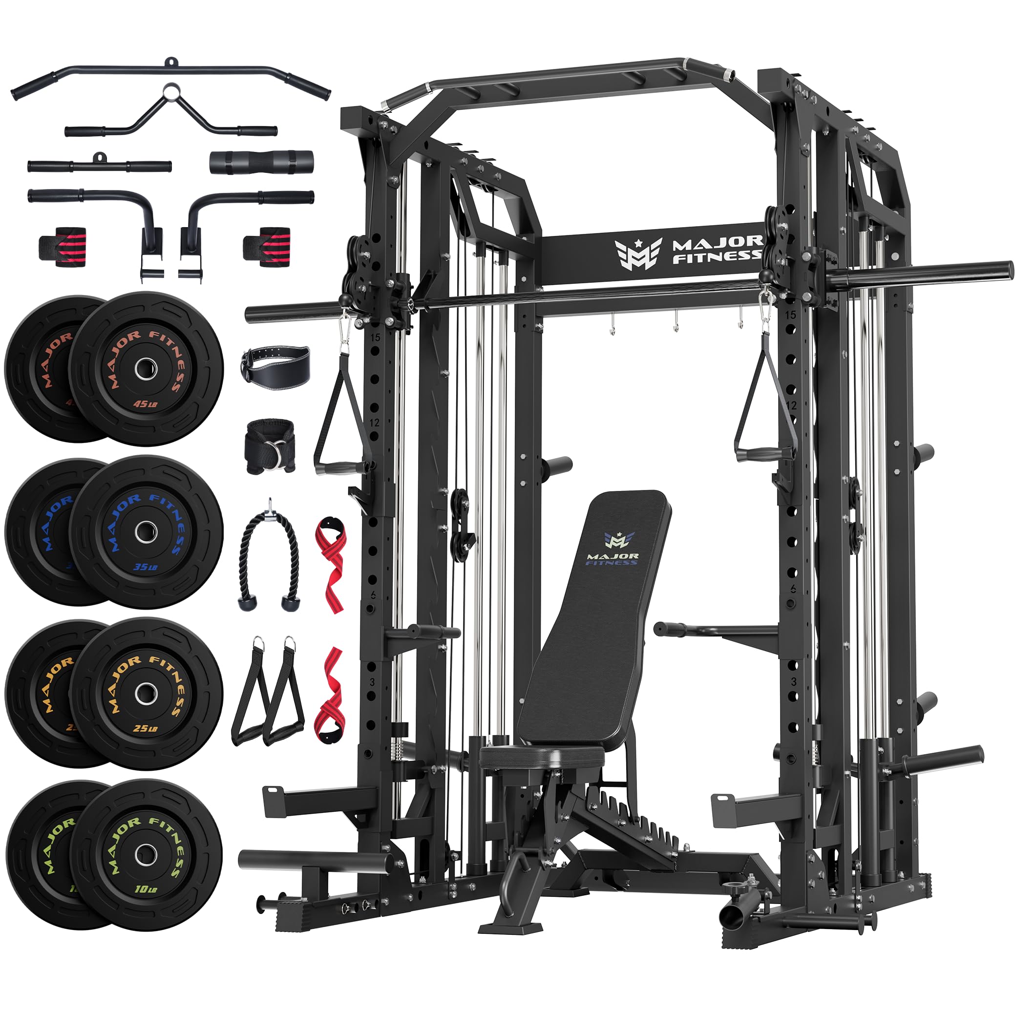 Major Fitness Drone2 Smith△ Machine – All-in-One Home Gym Squat Rack with Weight Bar, Dual LAT Pull-Down Systems &amp; Cable Crossover Machine