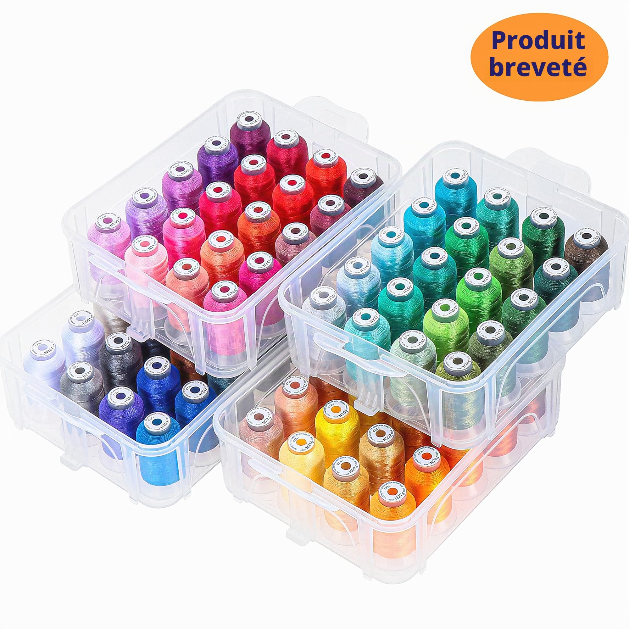New brothread 80 Bobines de 500m de Fil pour Machine à Broder avec boîte de rangement en plastique transparent - Couleurs compatibles avec couleurs Janome et Robison-Anton