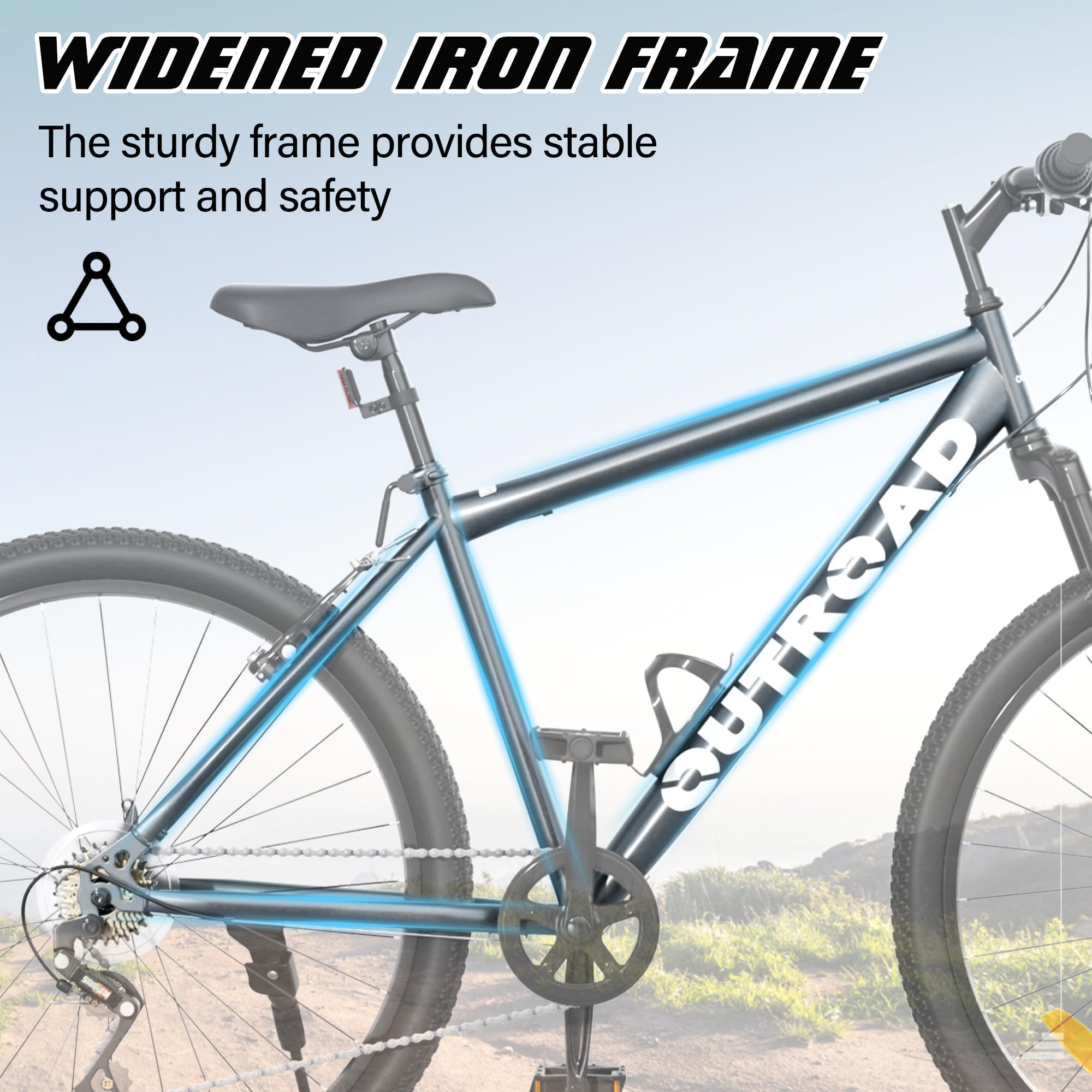 Betterland 26 Inch Mountain Bike, 7-Speed Adult Bike with Dual V Brakes, Outdoor Cycling Bike with High Carbon Steel Frame and Front Suspension, Adjustable Ergonomic Seat for Bicycle