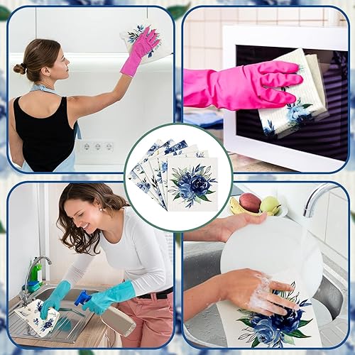 Miniatura 6 de Sunnyray 12 paños de cocina suecos, paños de cocina reutilizables con esponja, paños de limpieza, paños de cocina, absorbentes y lavables, toalla de