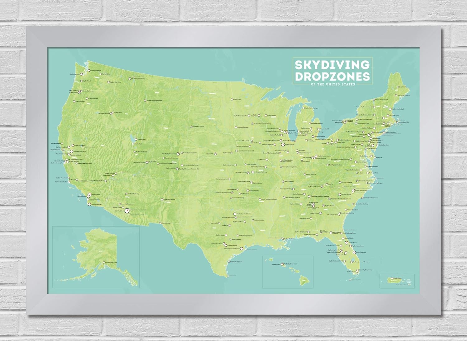 US Skydiving Dropzones Map 24x36 Poster (Tan & Slate Blue)