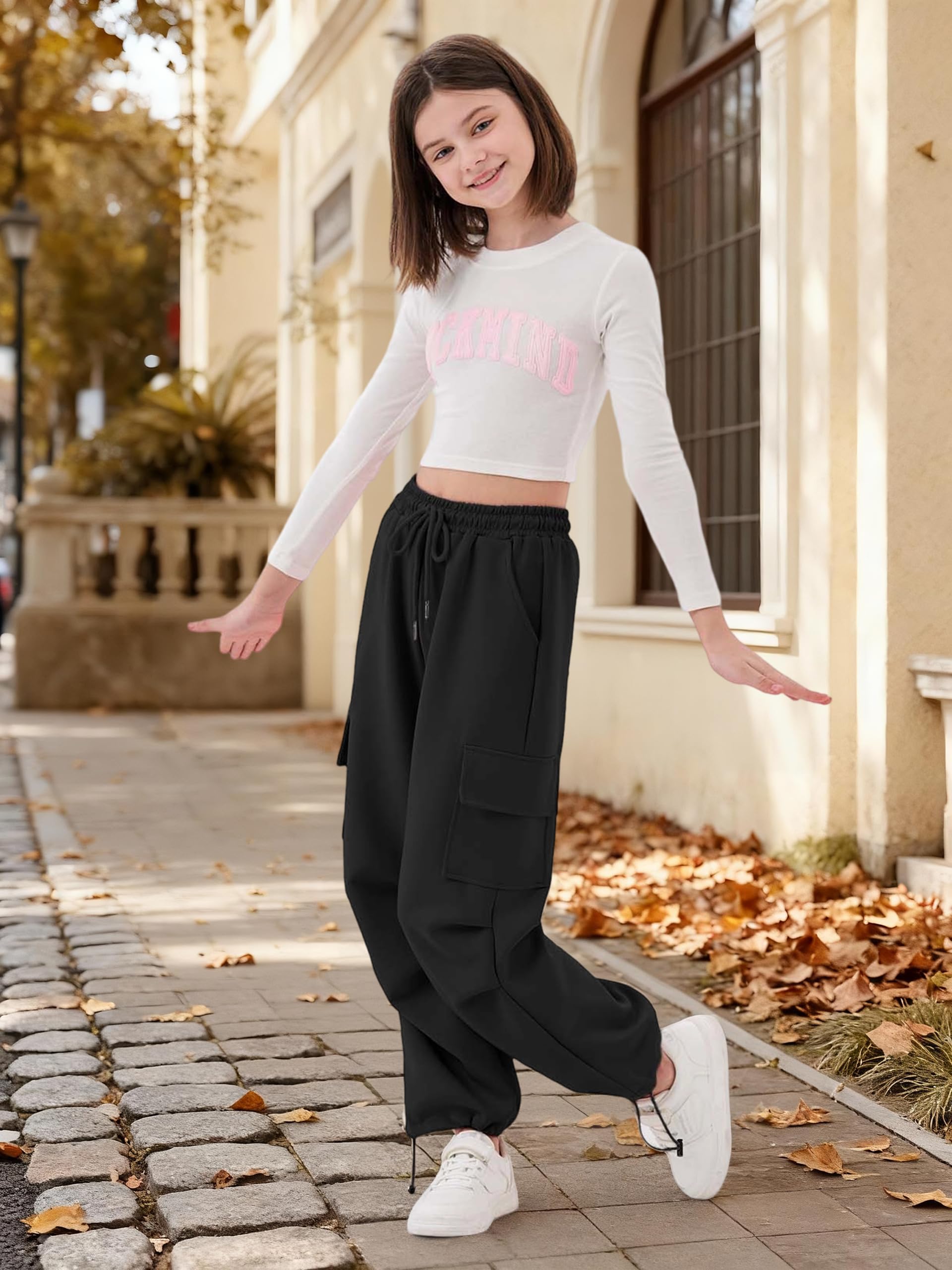 Rolanko Pantaloni Sportivi da Ragazza, con Elastico in Vita Pantaloni da Jogging Attivi Unisex con Tasche Cargo