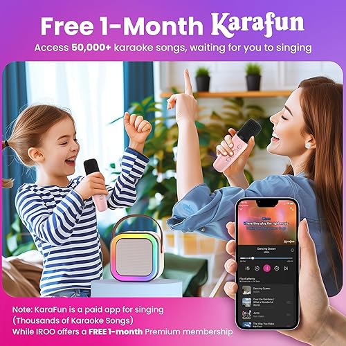 Miniatura 81 de Máquina de karaoke para niños y adultos, minialtavoz Bluetooth portátil con 2 micrófonos inalámbricos y luces de fiesta, para celular, regalo