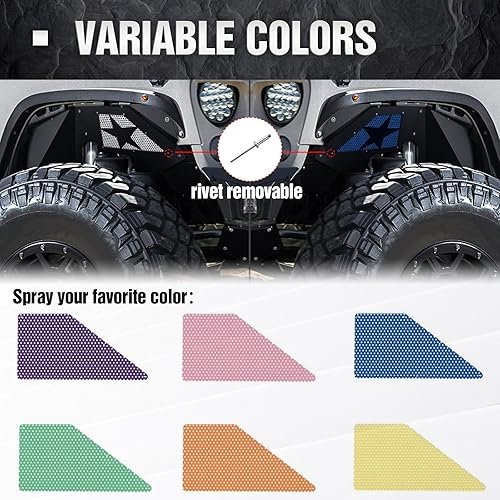 Vista 21 de Forros de guardabarros interiores delanteros compatibles con Wrangler JK y JKU Unlimited 2/4 puertas 2007-2018, estilo atornillable, cubierta