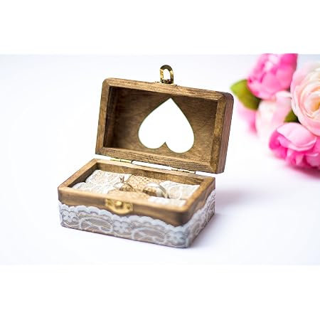 Produktbild von Hwart Ringkissen Holz Hochzeit - Vintage Mr & Mrs Ringbox Mit Spitze