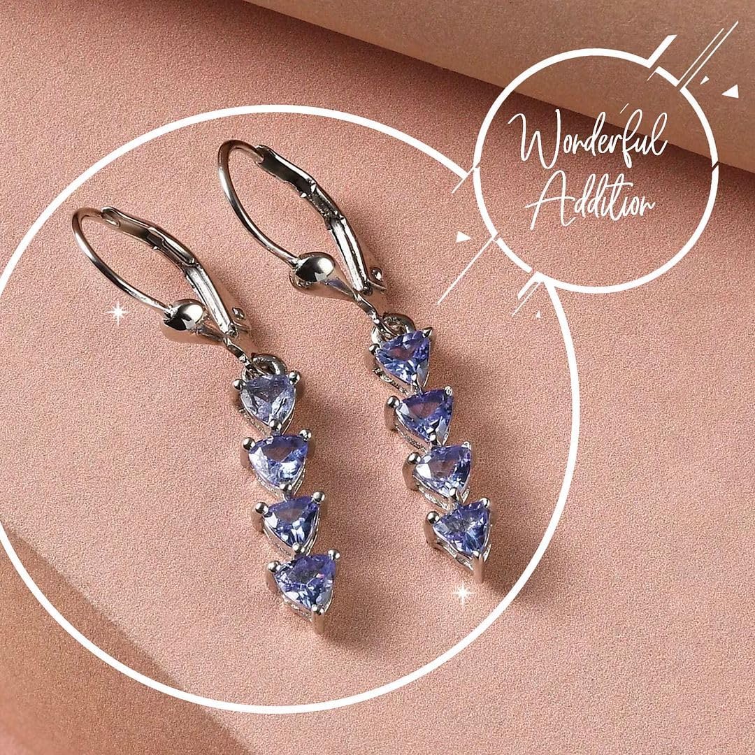 Blue Tanzanite Earrings in 925 Sterling Silver - Cute Teardrop Dangle Earrings for Women - Birthstone Jewelry Anniversary Birthday Christmas Gifts for Women