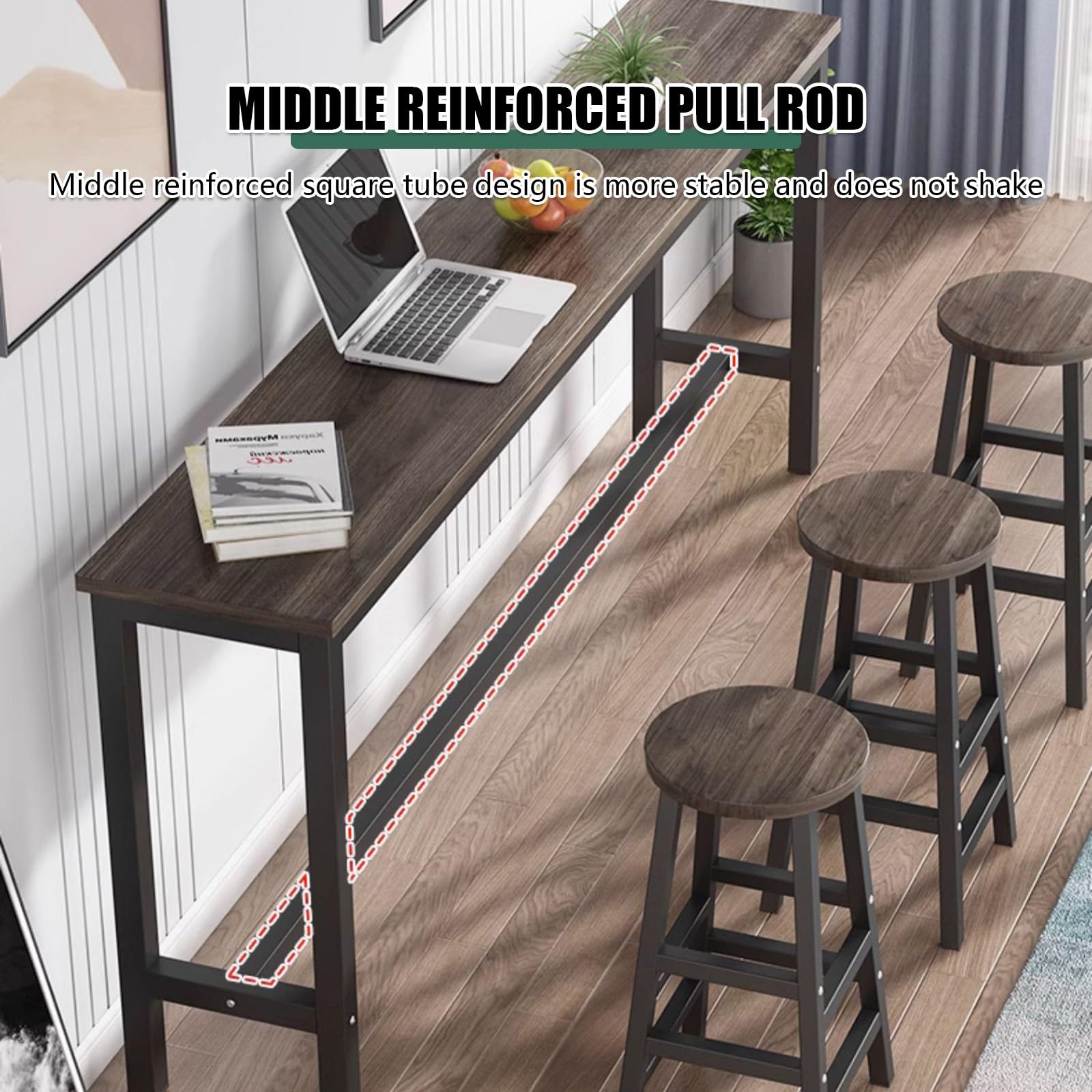 Table de bar rectangulaire en bois massif pour usage commercial et domestique, bureau de 2,5 cm d'épaisseur avec support en métal, forte capacité de charge