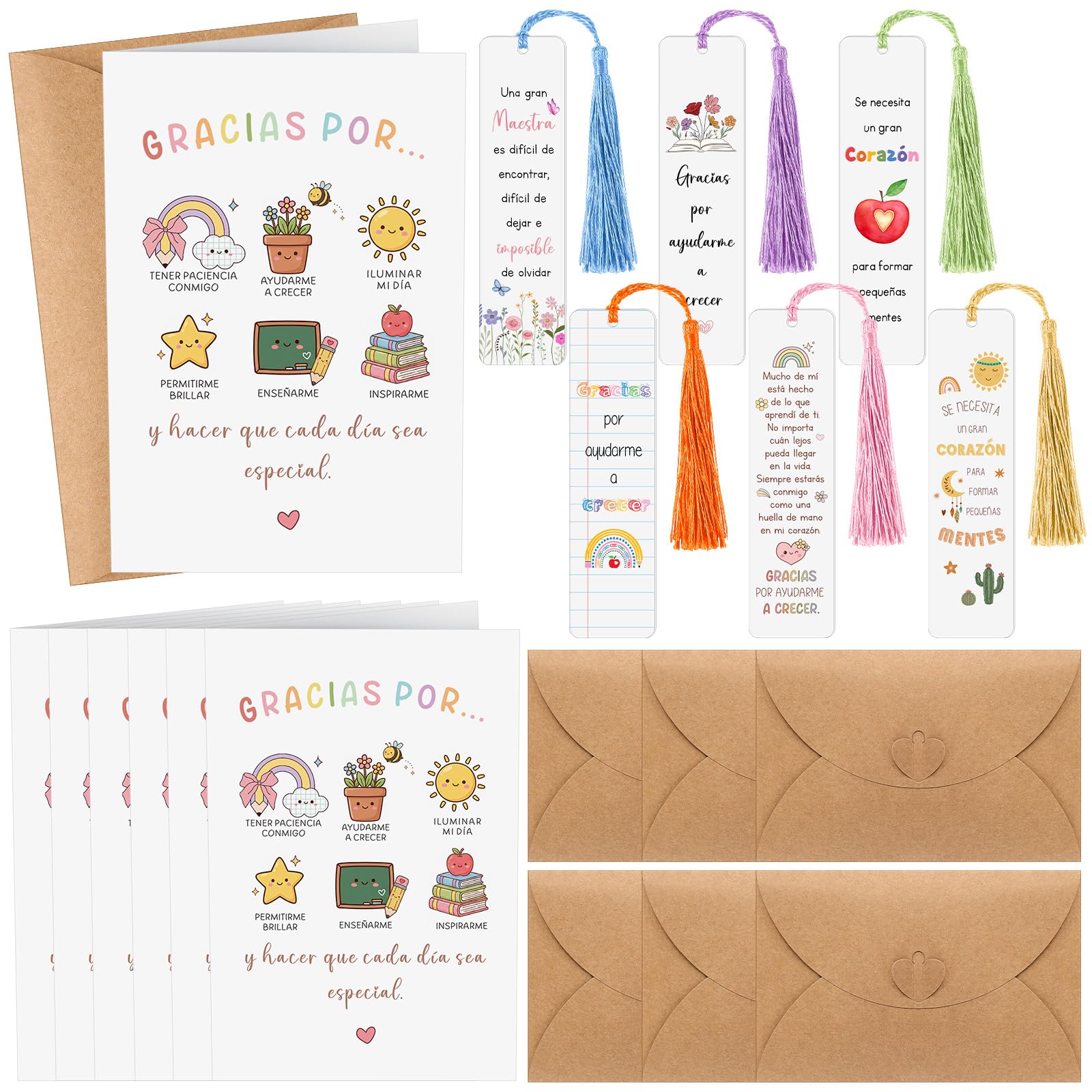 Tenare 6 Sets Regalos para Maestra Graduación Marcapáginas Profesor Tarjetas de Regalo Sobres Agradecimiento