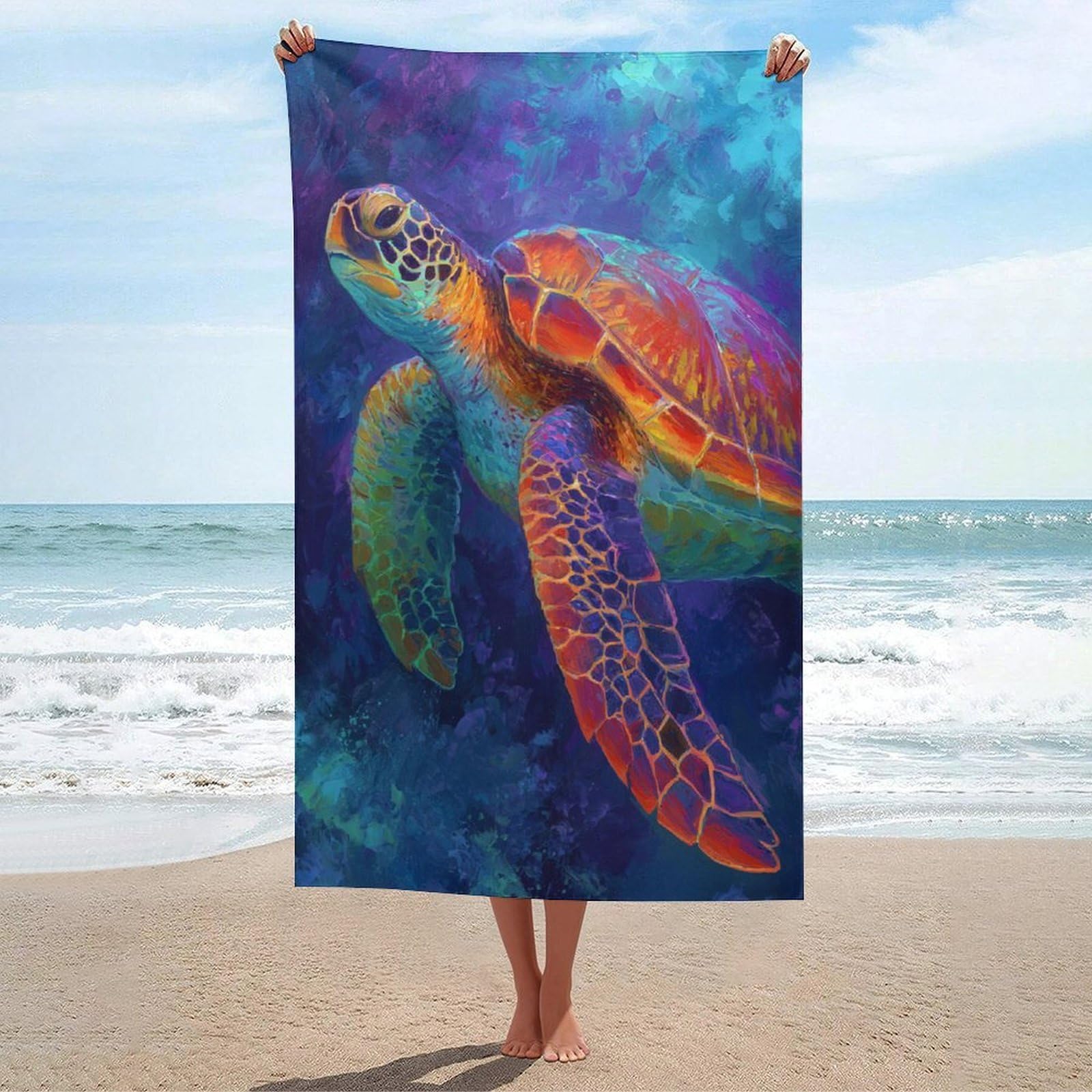 LSRCPD Sea Turtle with Vibrant Colors Beach Towel Sand Free Microfiber Large Shower Towels Multipurpose Absorbent for Bathroom Pool 130x80 CM