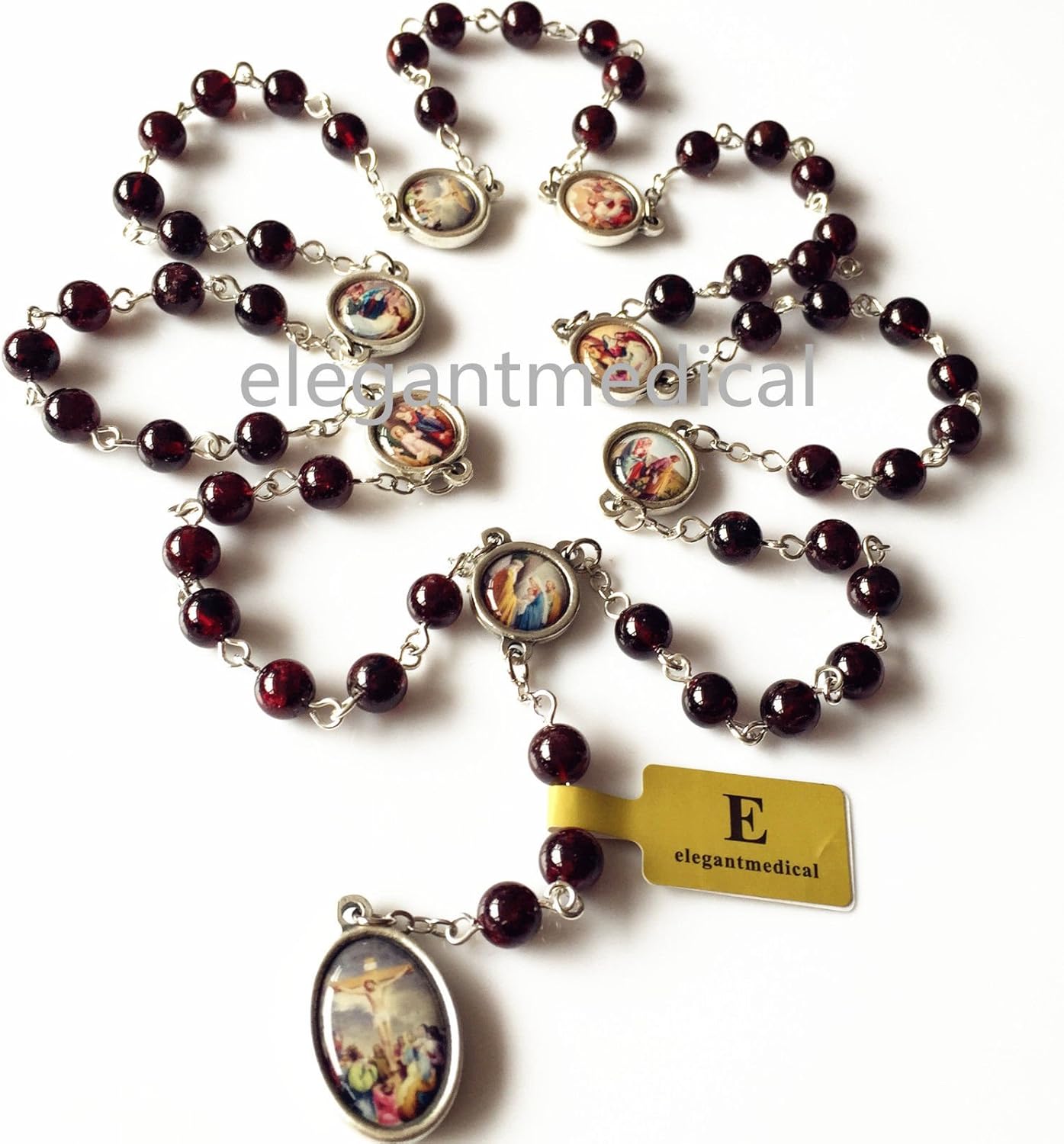 elegantmedical Hangmade Garnet Gemstone Beads mary Seven Sorrows Rosary Nevklace Box Catholic Gifts - Image 3