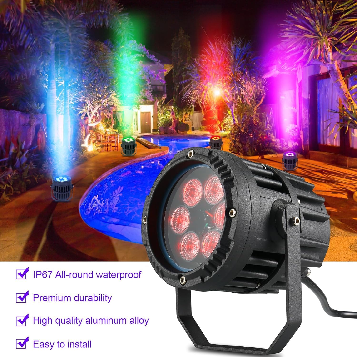4PCS 6 x 3W IP67 Wasserdichtes LED Par Scheinwerfer, RGBW 4 in 1 Par Licht mit Fernbedienung LED Bühnenlicht, für Disco, Outdoor-Auftritte, DJ Show, Party, Bar, Bühnen