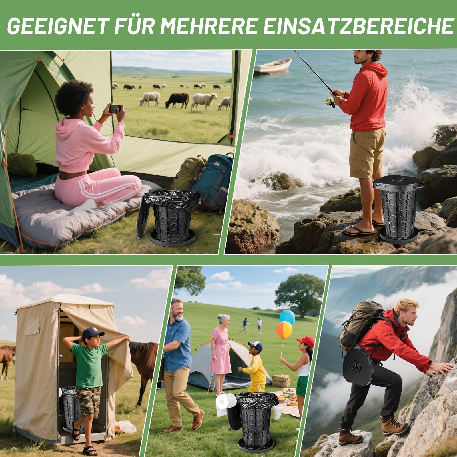 XXL einziehbare tragbare Toilette, Reise-Toilette (200 kg Kapazität), verstellbare Höhe, Camping-Toilette für Erwachsene und Kinder (8,9 - 47,7 cm), zusammenklappbar, tragbar, Töpfchen für Camp/Auto