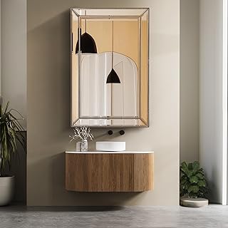 Head West Metro Vintage Beaded Texture Frame Beveled Wall Mirror | Moder...