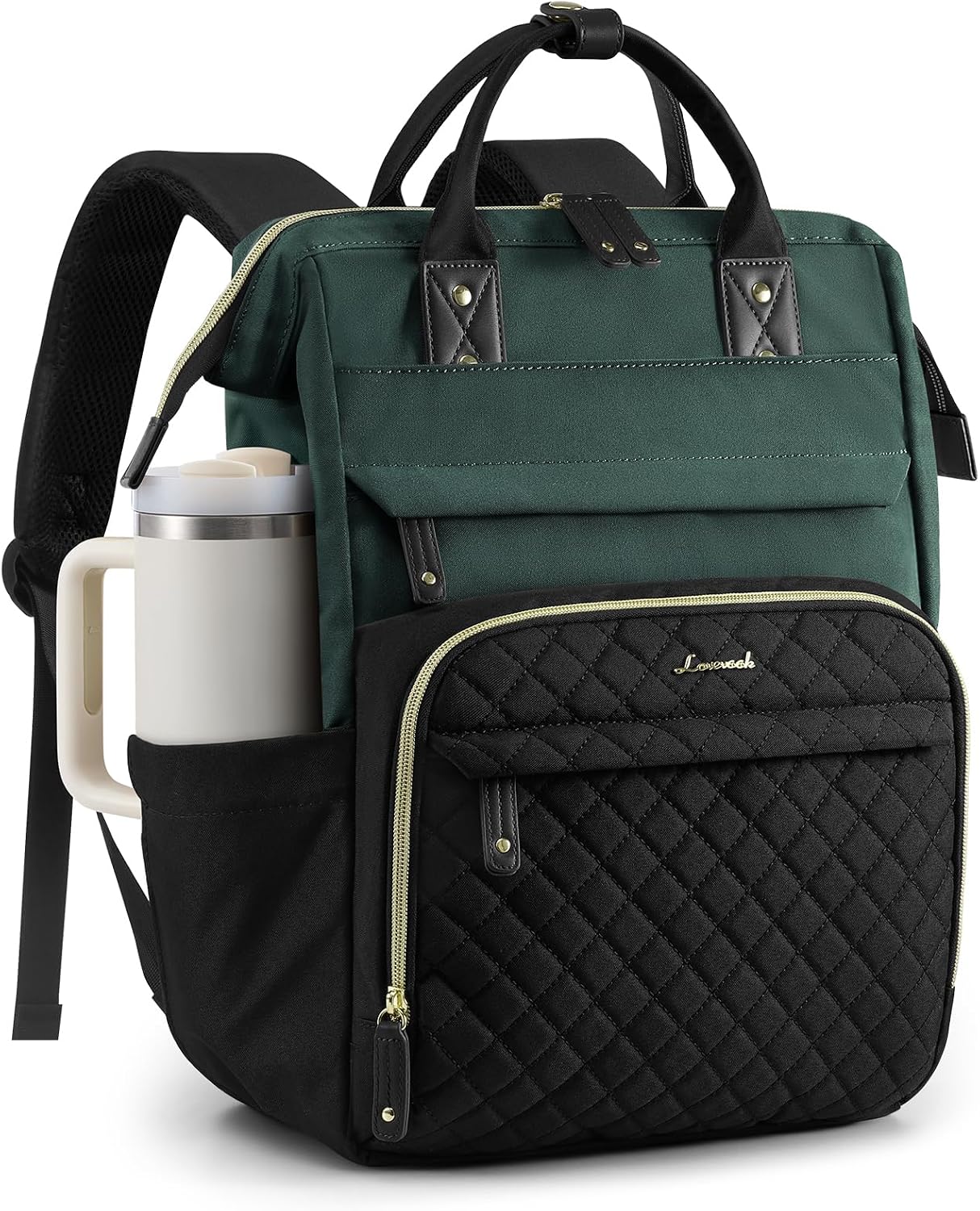  Laptop Backpack Women Quilted Teacher Nurse Work Backpack Purse | Large Cup Holder, Professional Waterproof Travel Backpack, Urban Computer Bag Casual Daypack for College Business Office Gift