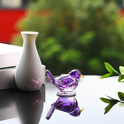 Miniatura 4 de Qianwei Figura coleccionable de pájaro de cristal morado, figuras de animales de cristal hechas a mano, mesa de escritorio de oficina, decoración