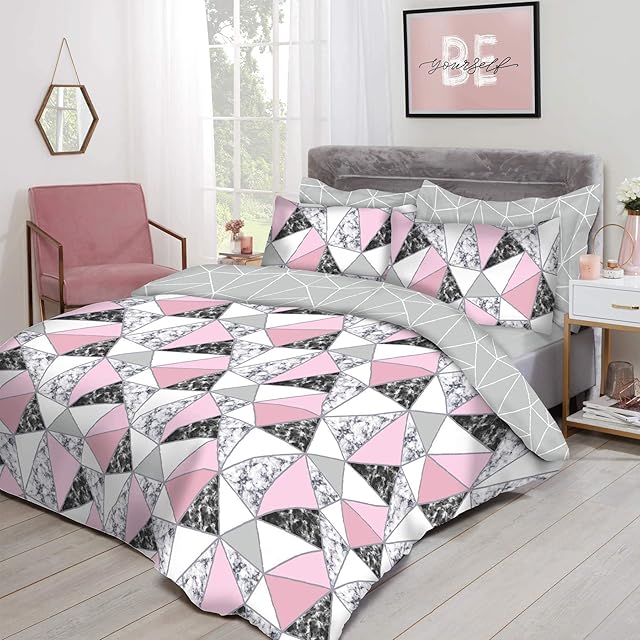 Dreamscene Marble Geo Duvet Cover with Pillowcase Bedding Set, Grey - Single