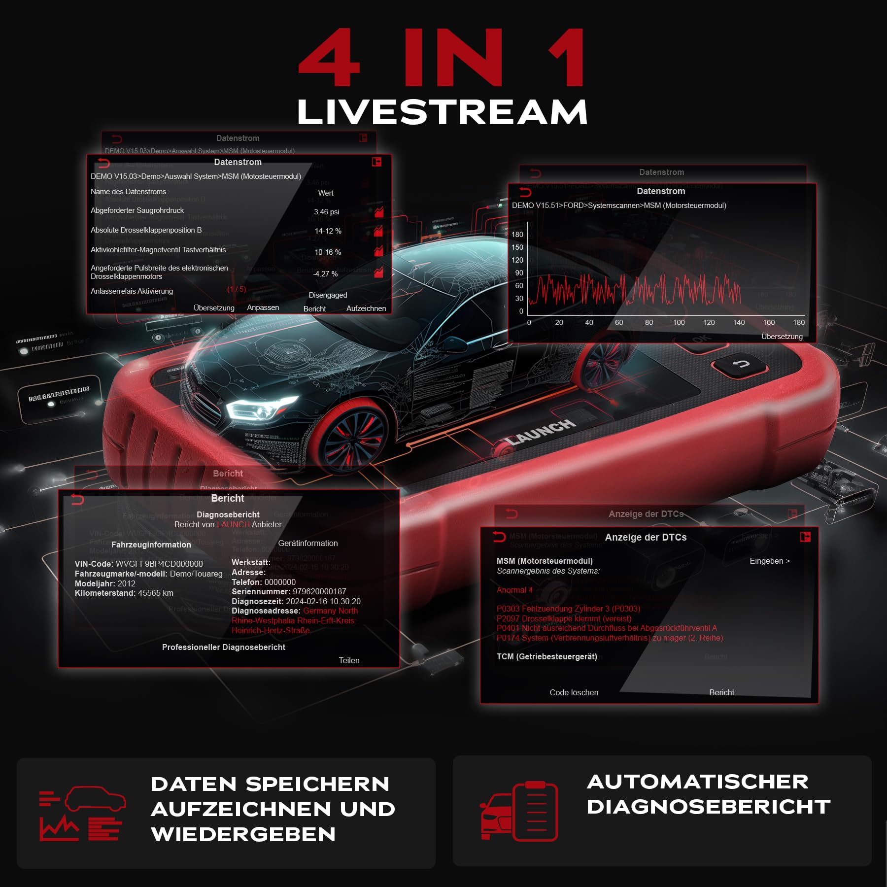 Launch CRP 129 EVO V3 OBD2 Diagnosegerät für PKW, 4-Systeme, 8 Services | Auto VIN, Live-Werte, Diagnoseberichte, CAN FD/DoIP, BST-360/i-TPMS Erweiterung, kostenlose Updates & Online-Feedback