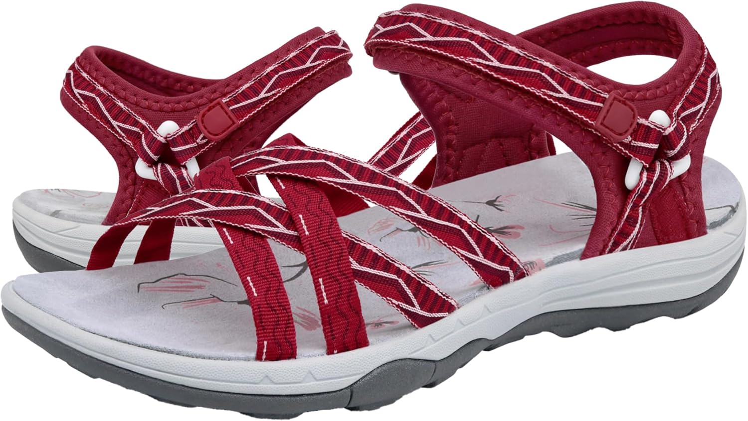 GRITION Women Hiking Sandals Girls, Outdoor Sport Water Shoes, Summer Flat Cross-Tied Sandals Open Toe Adjustable Walking Shoes