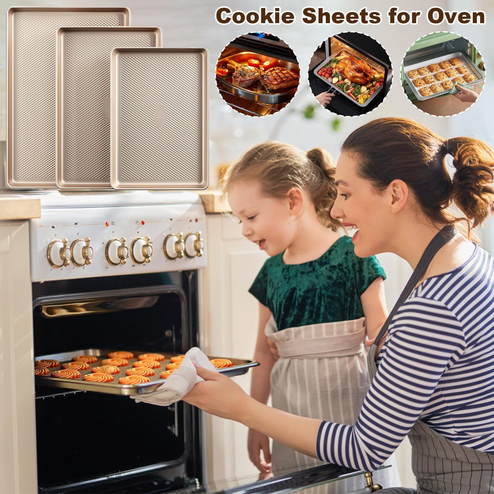 Lot de 3 moules à pâtisserie pour four - En acier inoxydable - Demi-quart - Feuilles de gel - Équipement de cuisine durable pour une utilisation quotidienne dans la cuisine, les réunions d'appartement