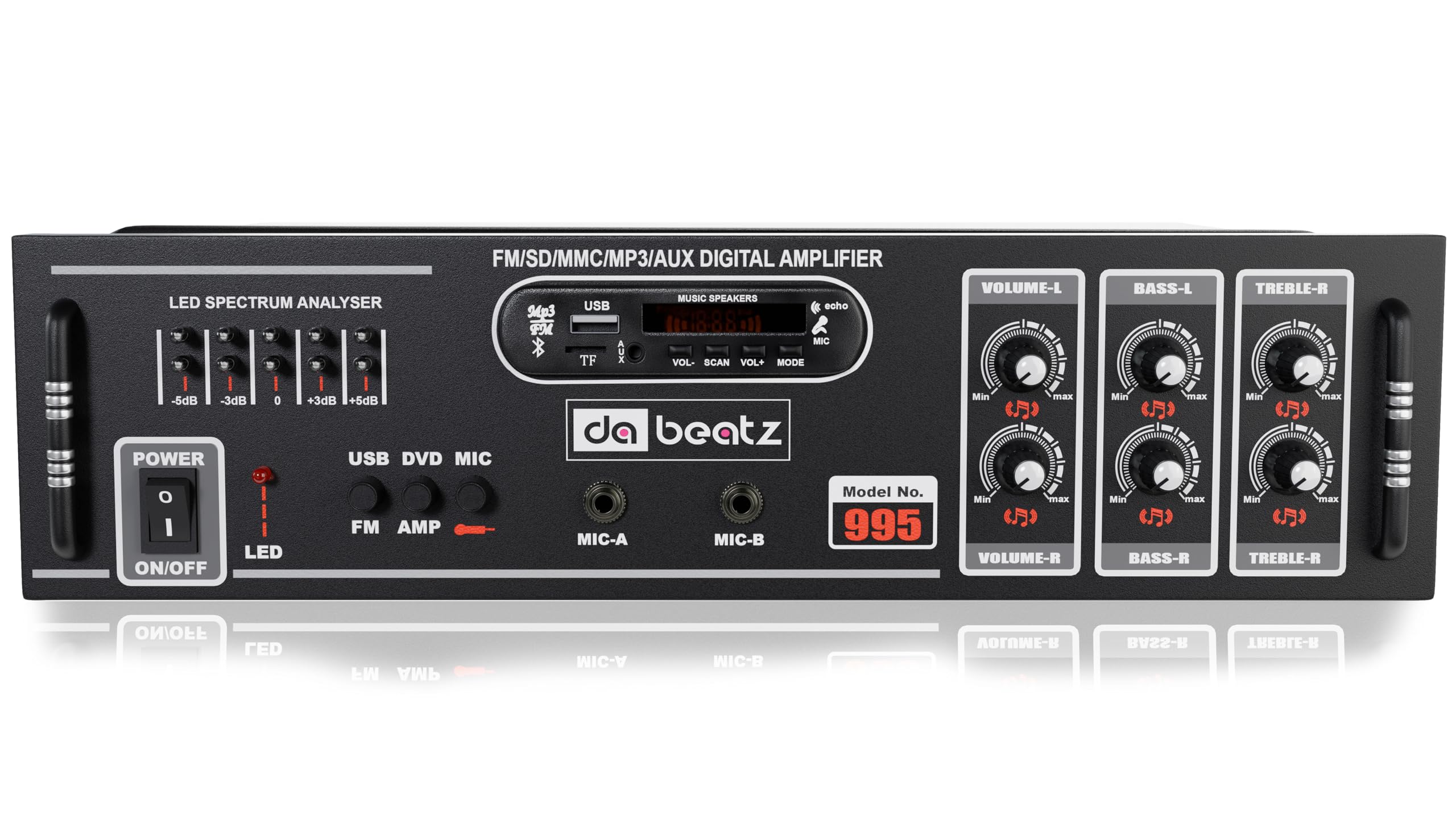 Dabeatz DB-995 Professional Power PA Amplifier with 4 Channel Circuit Power AV Amplifier with Bluetooth/MIC Input/USB/SD Card/FM Radio/AUX Input/Remote Control, Equalizer, Bass, Treb (500 watt)