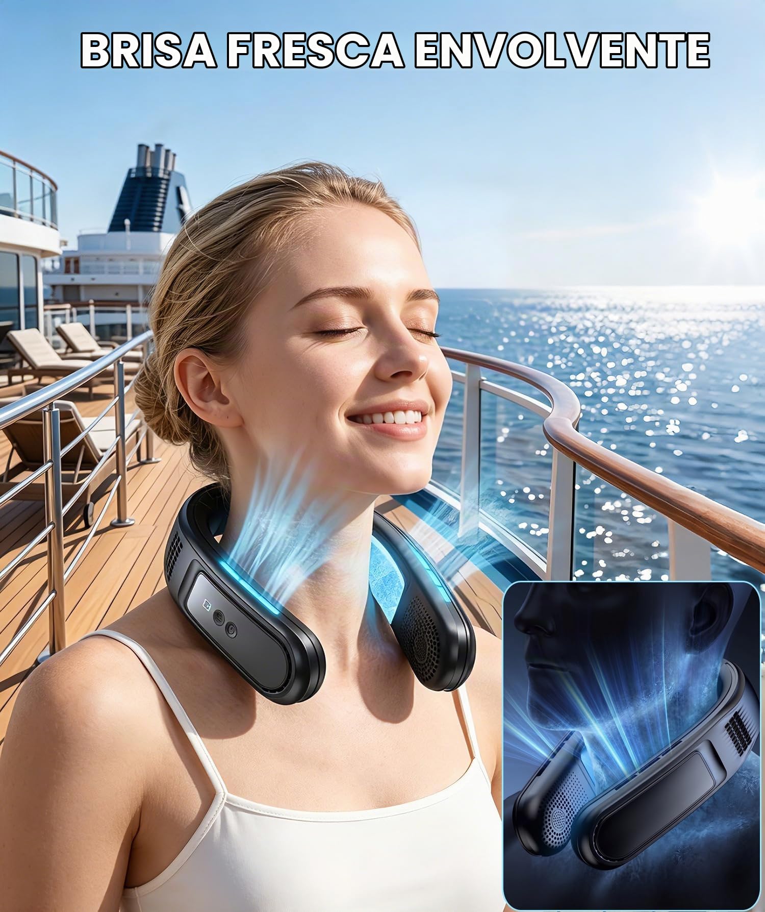 Ventilador de Cuello Portatil con 2 Hielo Placas de Refrigeración, Ventilador Cuello Silencioso Aire Acondicionado Portátil, 4000mAh USB Recargable,Portable Neck Fan Regalos para Oficina Viaje Mujere