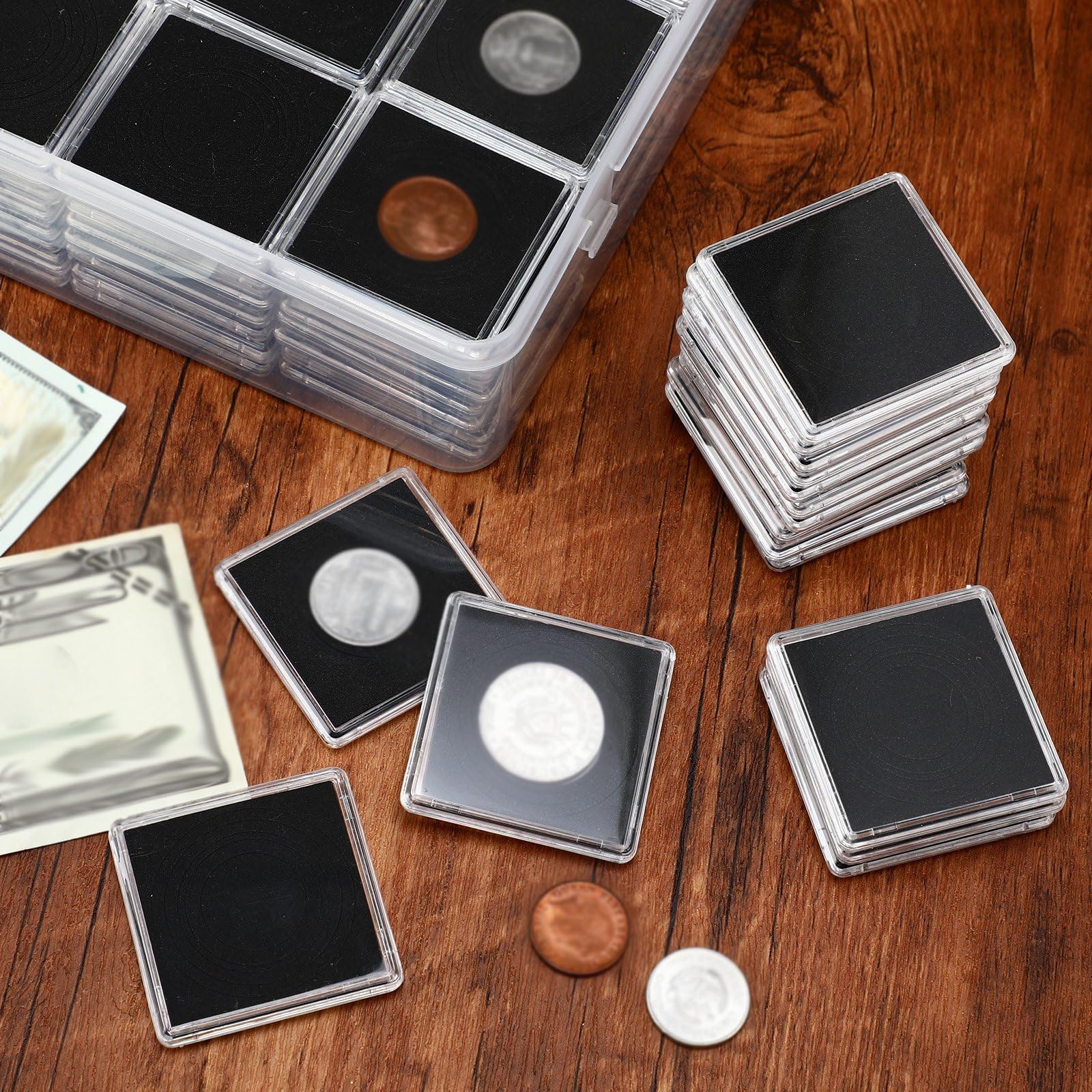 Soporte para monedas de plata de 5 cm con junta de espuma, 5 tamaños, cápsulas de monedas, organizador de monedas de acrílico, caja de exhibición de dólares plateados y caja organizadora de